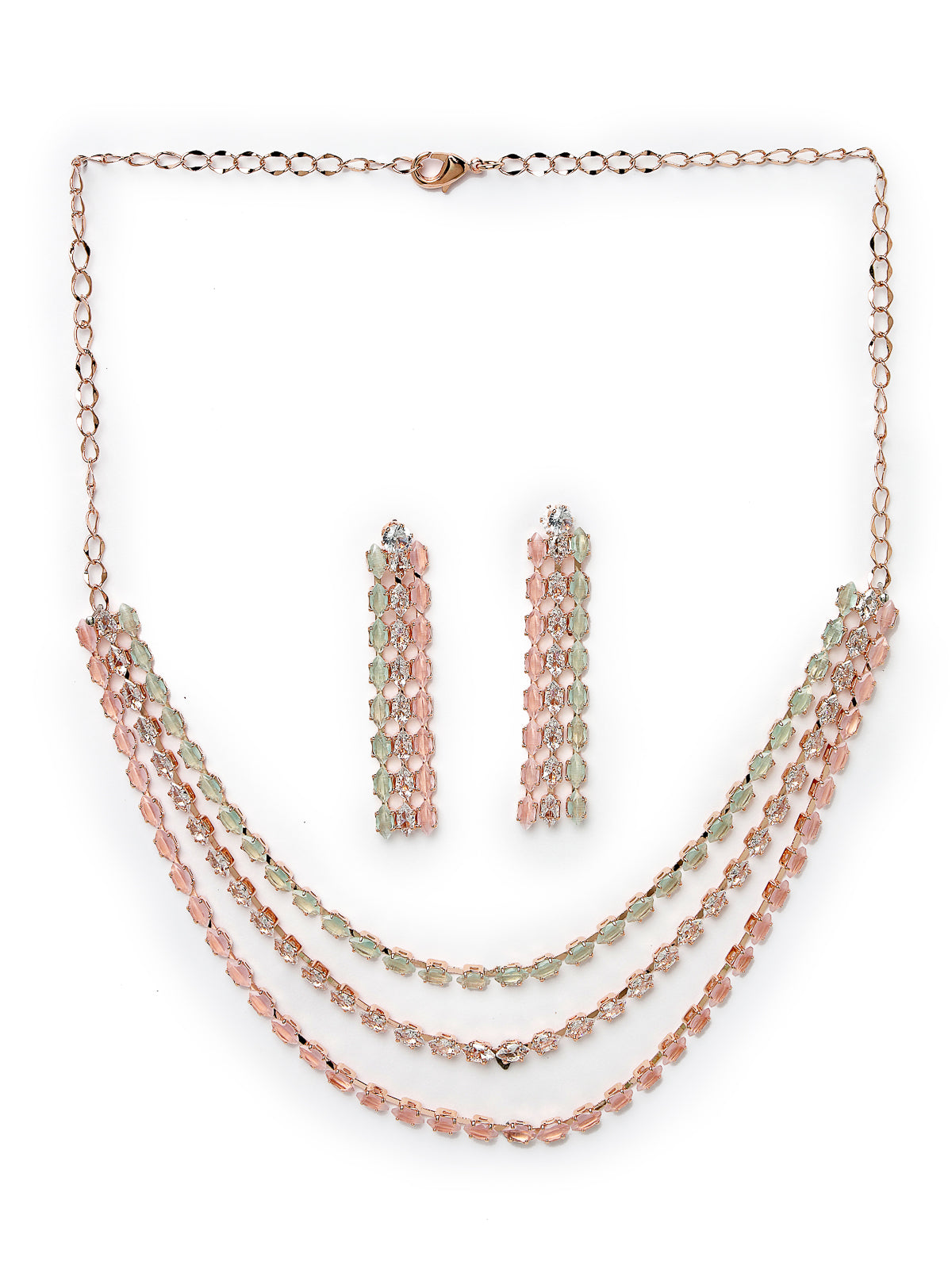 Studio Sukkhi Elegant Gold Plated Pink Stone Studded Mulsti Layers Princess Necklace Set For Women NS104791