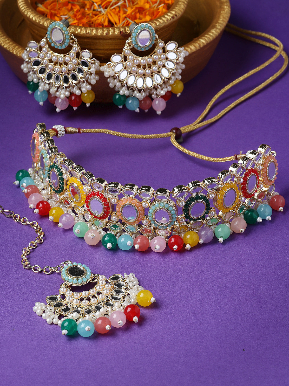 Sukkhi Expensive Tranditional Multicolor Choker Necklace Earring Jewellery Set with Maangtikka Jewellery Set for Women NS104841