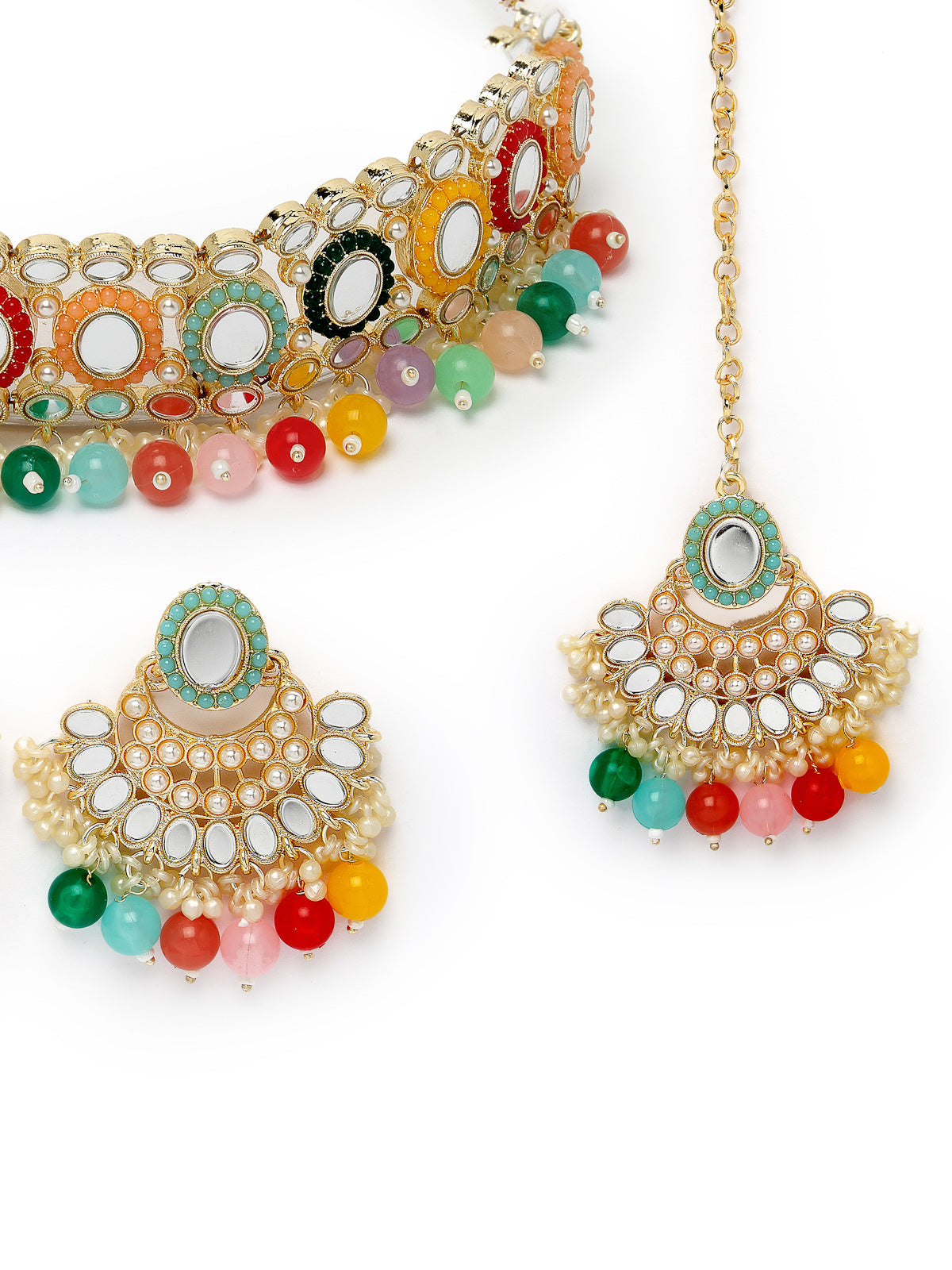 Sukkhi Expensive Tranditional Multicolor Choker Necklace Earring Jewellery Set with Maangtikka Jewellery Set for Women NS104841