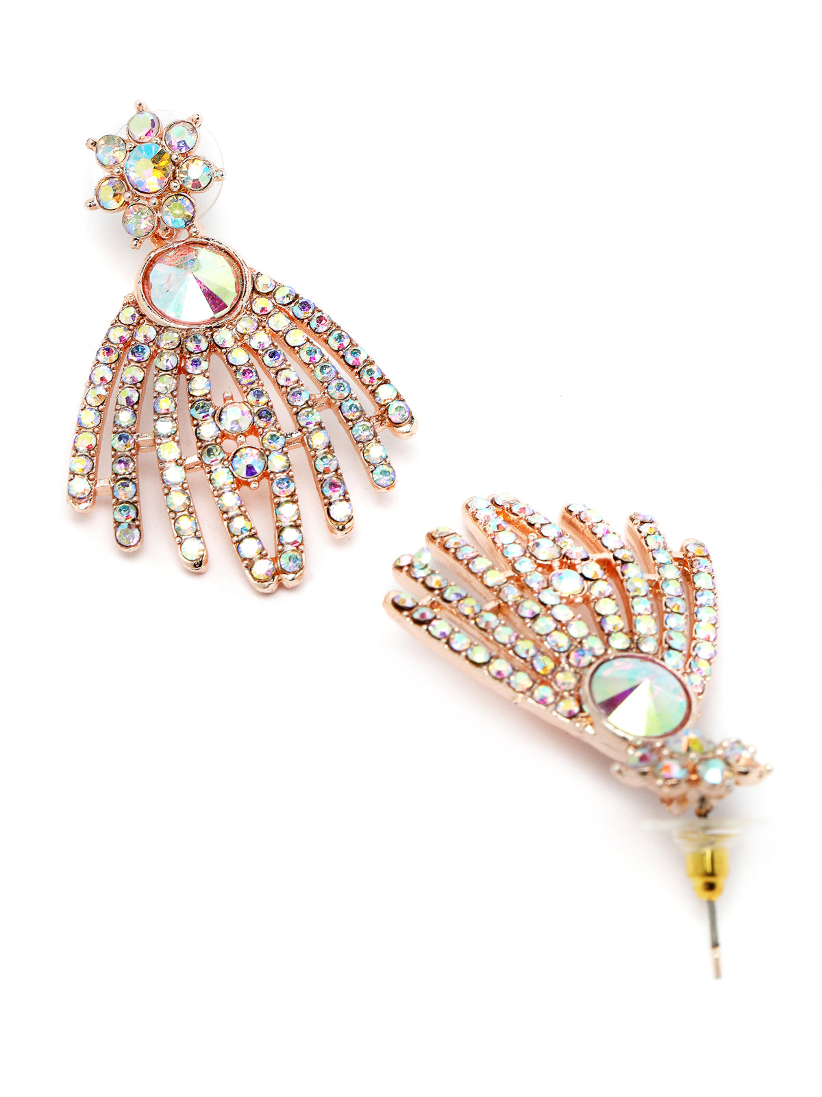 Sukkhi Spunky Rose Gold Plated Rainbow Stones Collar Bone Necklace Set With Earring And Maangtika | Jewellery Set For Women (NS104994)