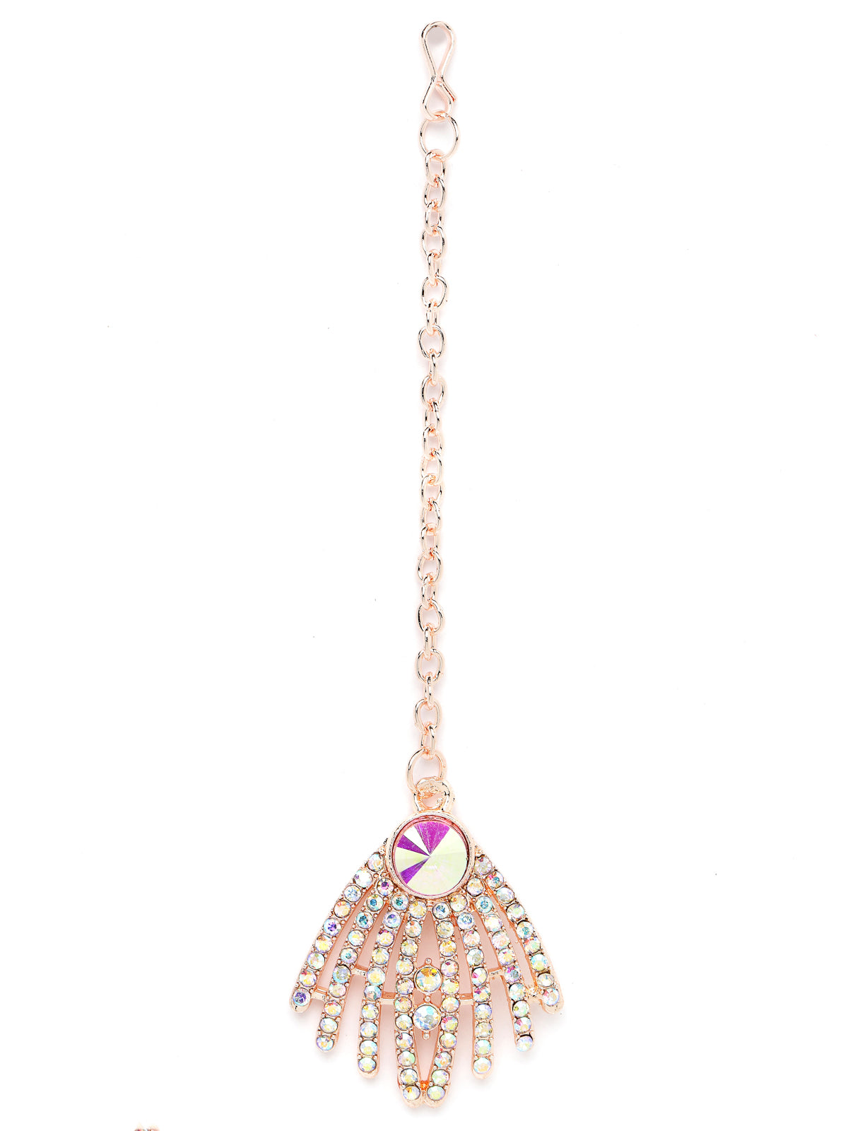 Sukkhi Spunky Rose Gold Plated Rainbow Stones Collar Bone Necklace Set With Earring And Maangtika | Jewellery Set For Women (NS104994)