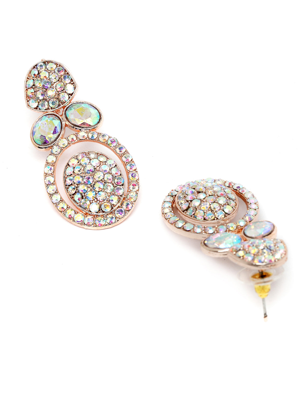 Sukkhi Beaut Rose Gold Plated Rainbow Stones Collar Bone Necklace Set With Earring And Maangtika | Jewellery Set For Women (NS104995)