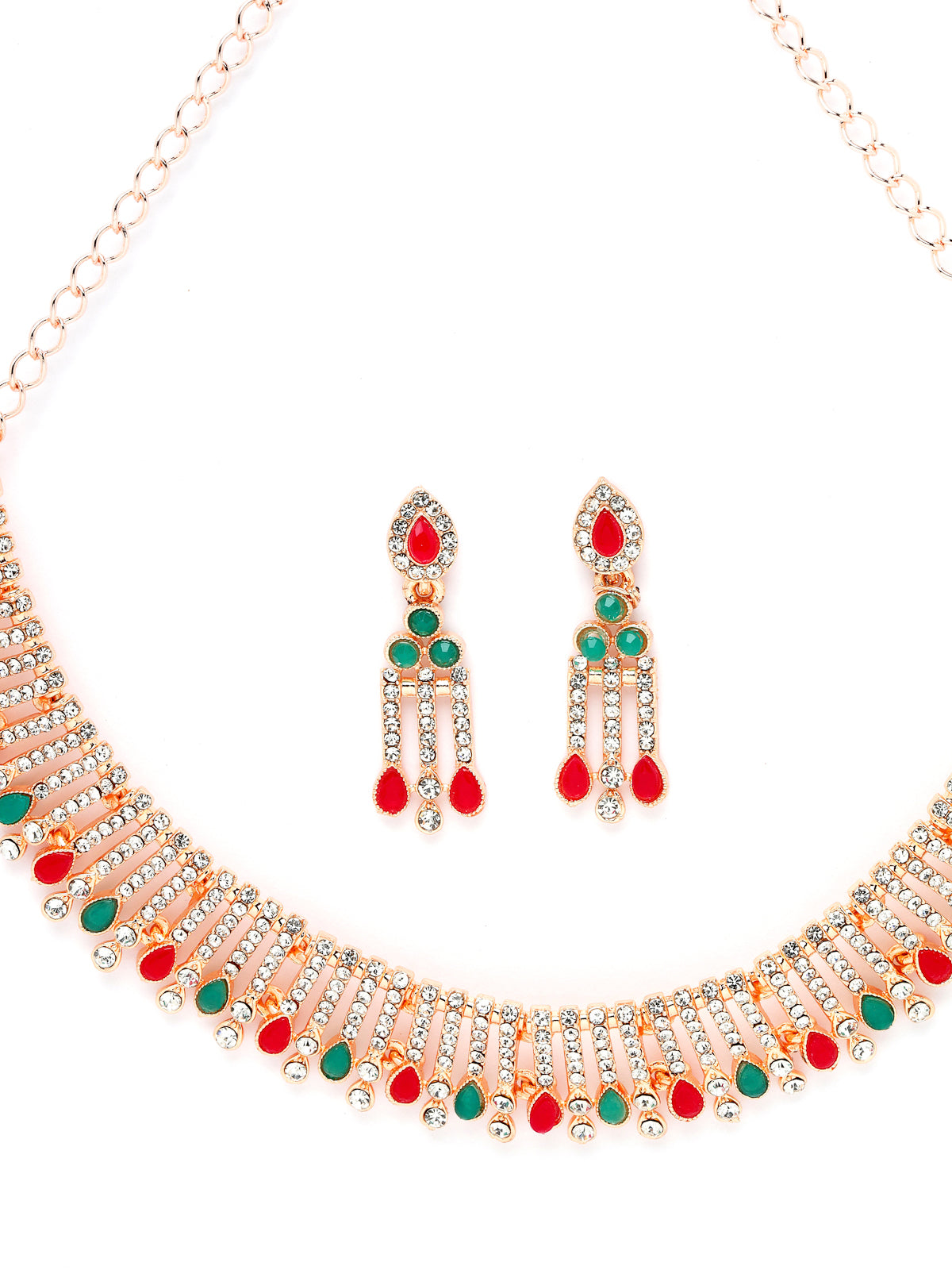 Sukkhi Admirable Fashionable Red-Green Kundan With Ad Stones Collar Bone Necklace Set With Earring And Maangtika | Jewellery Set For Women (NS105488)