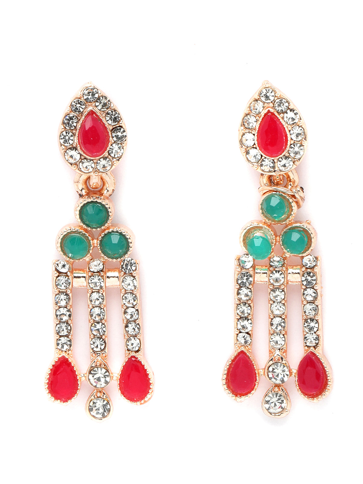 Sukkhi Admirable Fashionable Red-Green Kundan With Ad Stones Collar Bone Necklace Set With Earring And Maangtika | Jewellery Set For Women (NS105488)