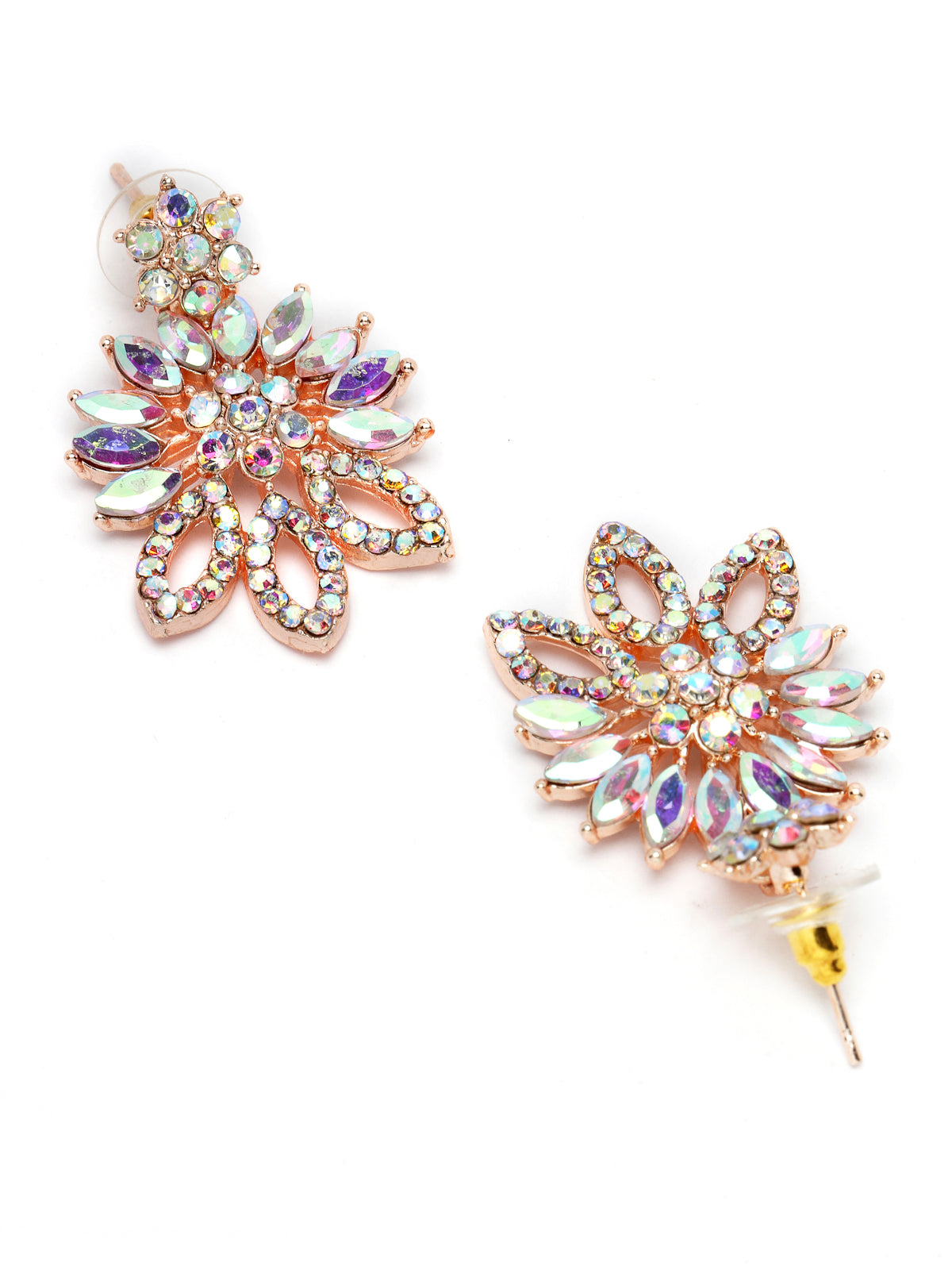 Sukkhi Dangling Rose Gold Plated Stone Floral Collar Bone Necklace Set With Earring And Maangtika | Jewellery Set For Women (NS105489)