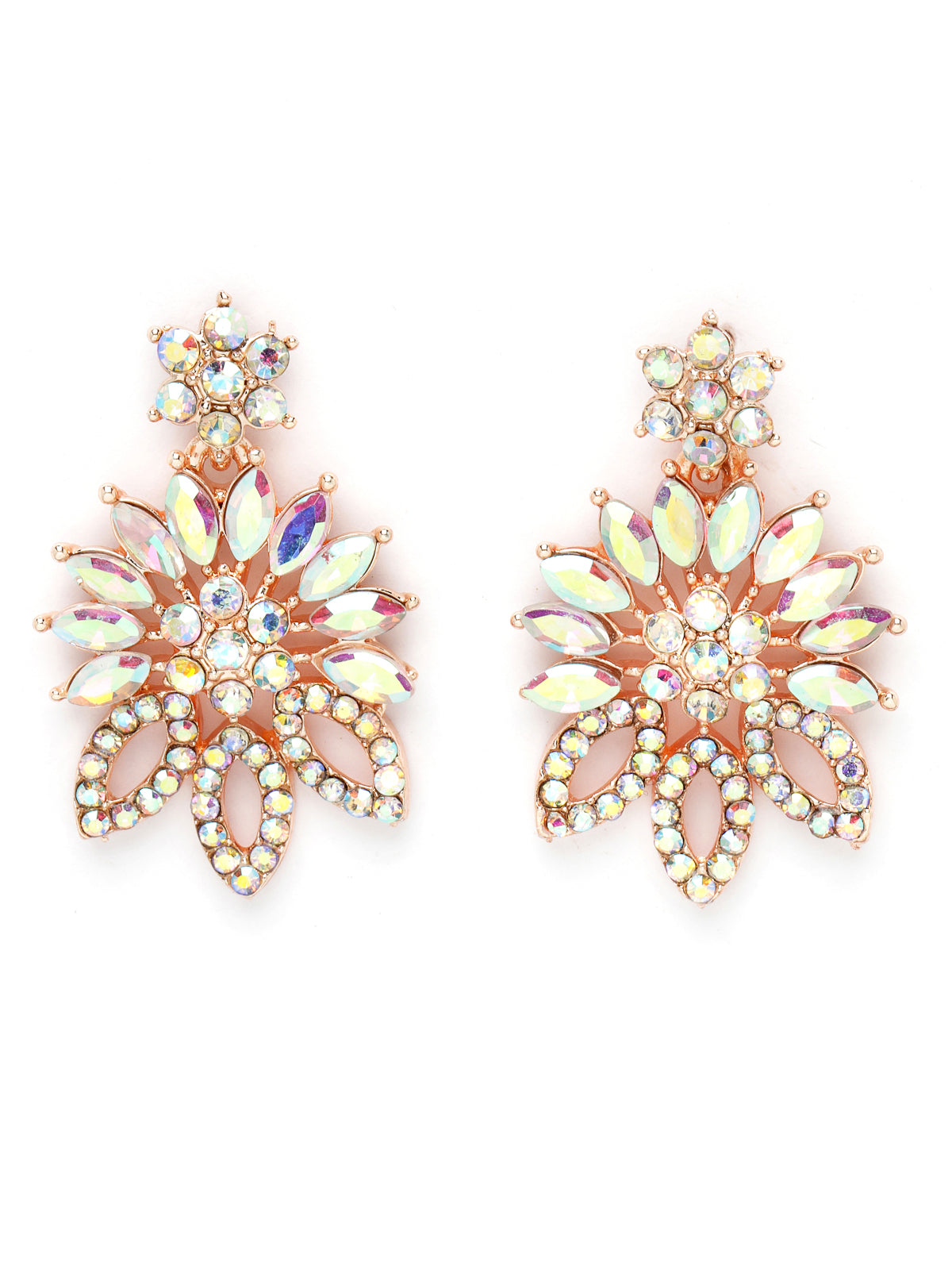 Sukkhi Dangling Rose Gold Plated Stone Floral Collar Bone Necklace Set With Earring And Maangtika | Jewellery Set For Women (NS105489)