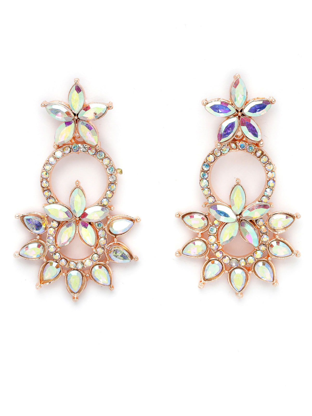 Sukkhi Detailed Rose Gold Plated Stone Floral Collar Bone Necklace Set With Earring And Maangtika | Jewellery Set For Women (NS105490)