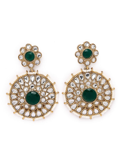 Sukkhi Decorative Round Shaped Green Kundan & Beads Choker Necklace Set With Earring And Maangtika | Jewellery Set For Women (NS105500)