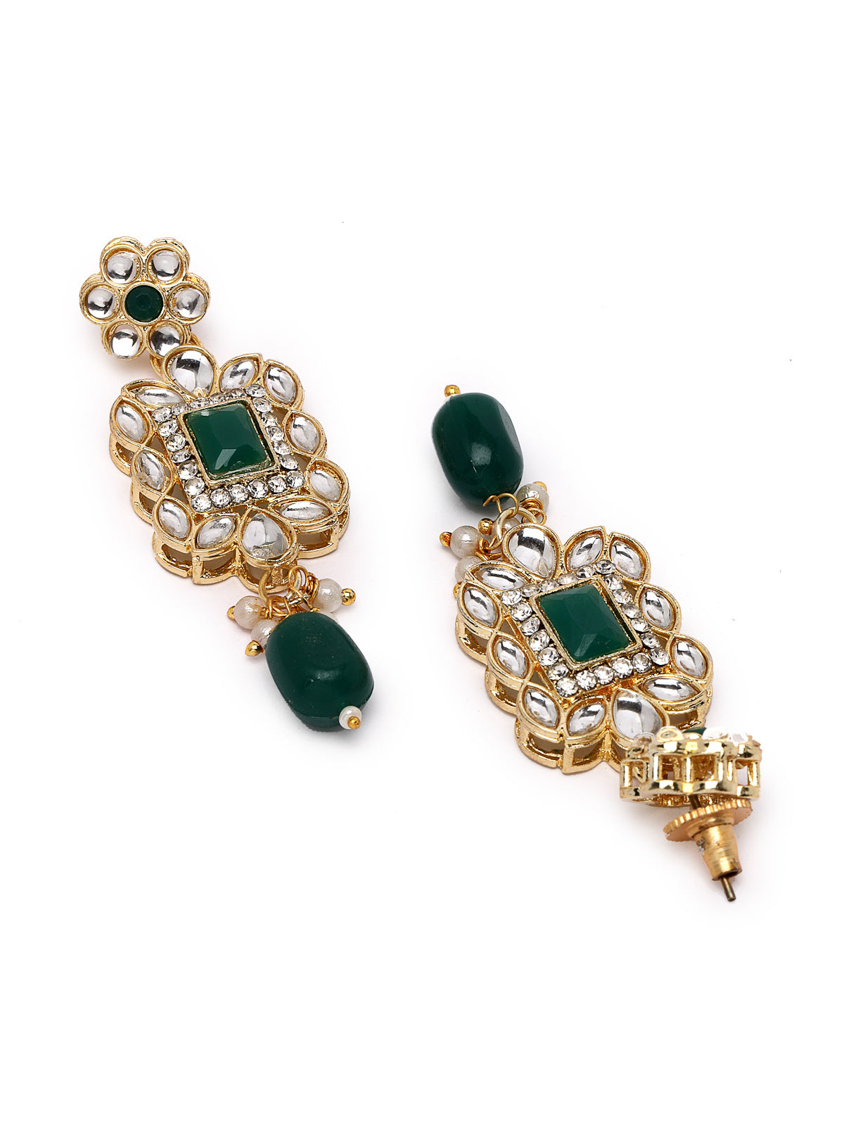 Sukkhi Glitzy Gold Plated Green AD Stones & Beads Collar Bone Necklace Set With Earring And Maangtika | Jewellery Set For Women (NS105506)