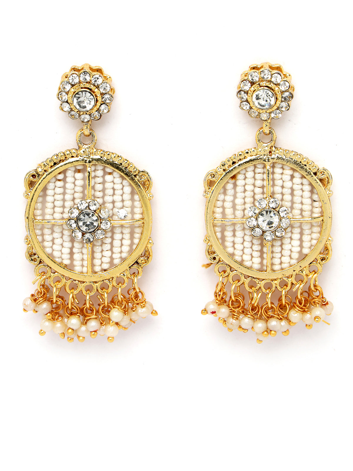 Sukkhi Charming Circular Gold Toned Plated Off White Beads Choker Necklace Set With Earring And Maangtika | Jewellery Set For Women (NS105507)