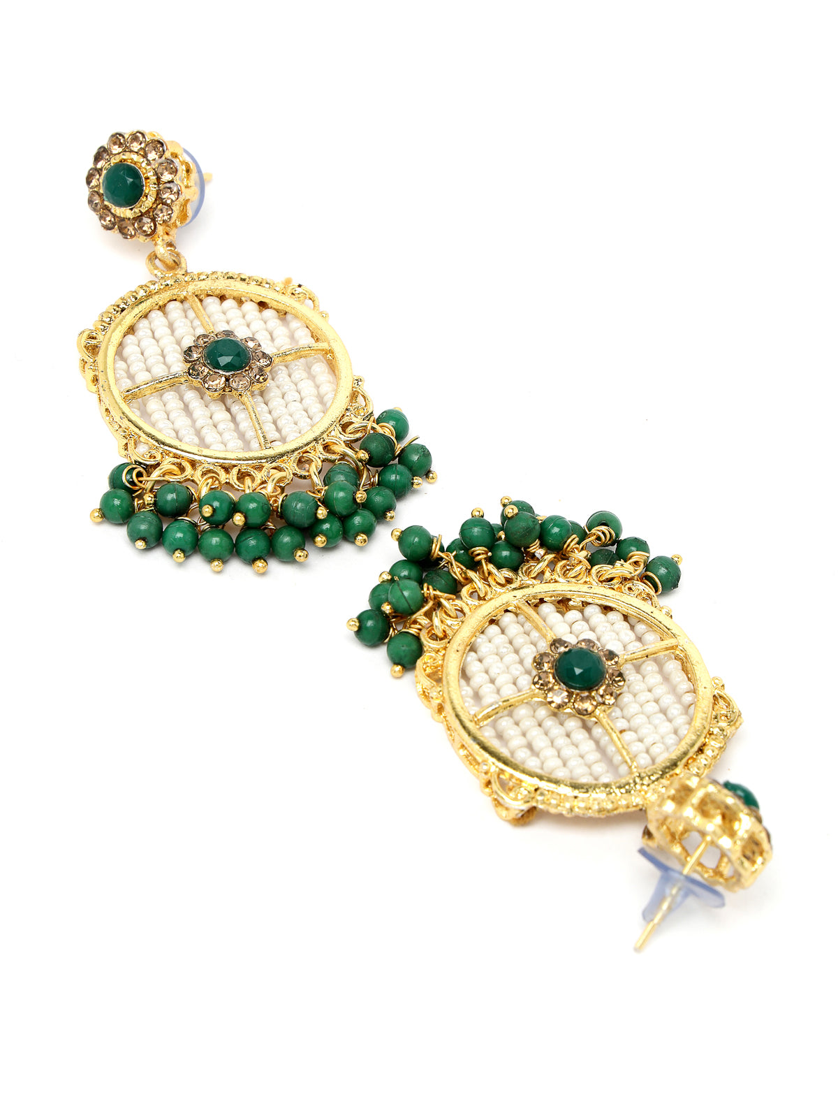 Sukkhi Charming Circular Gold Toned Plated Green Beads Choker Necklace Set With Earring And Maangtika | Jewellery Set For Women (NS105508)