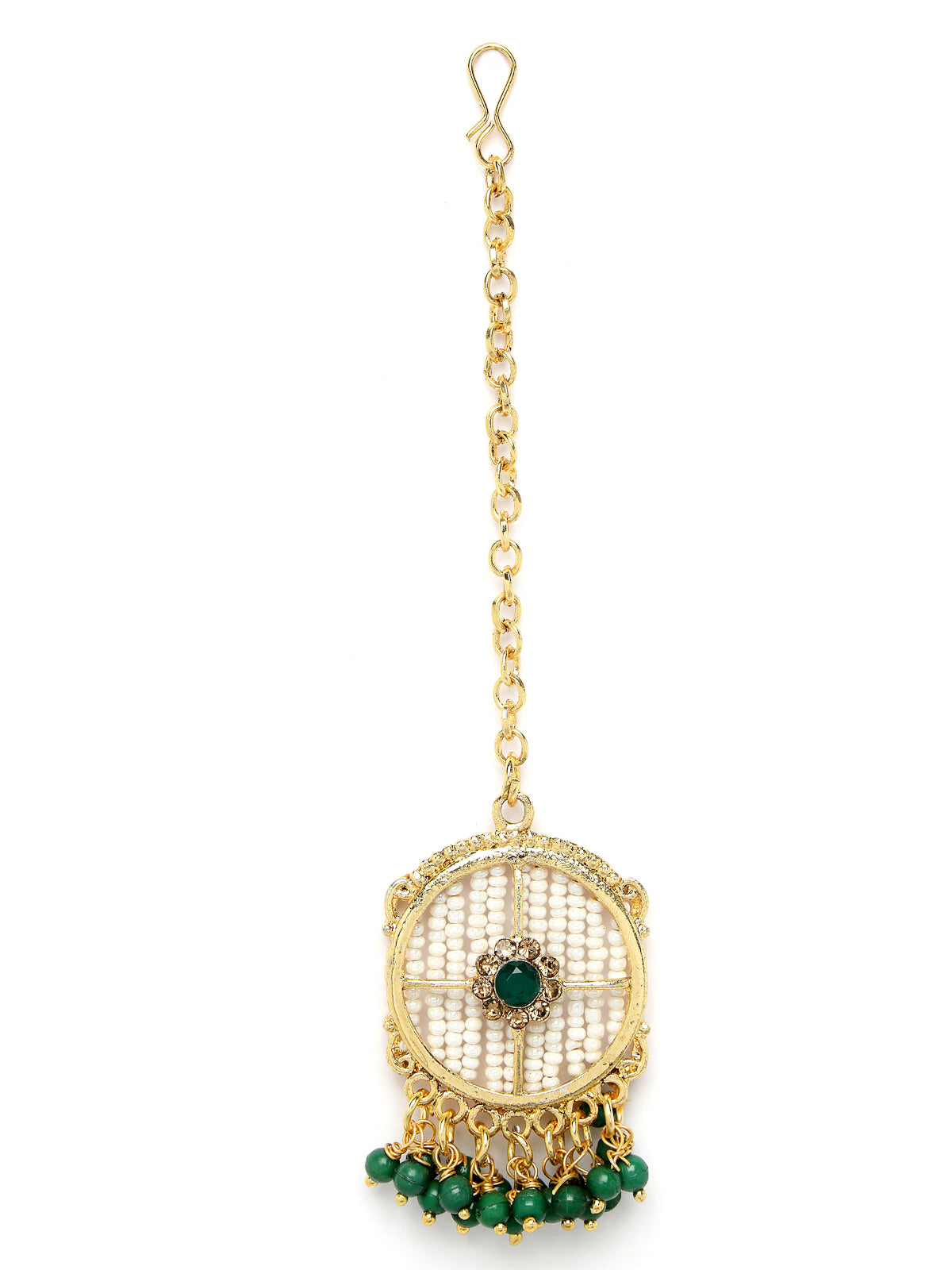 Sukkhi Charming Circular Gold Toned Plated Green Beads Choker Necklace Set With Earring And Maangtika | Jewellery Set For Women (NS105508)