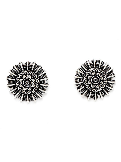 Sukkhi Stylish Oxidised Silver Choker Necklace Set With Studs Earring | Jewellery Set For Women (NS105511)