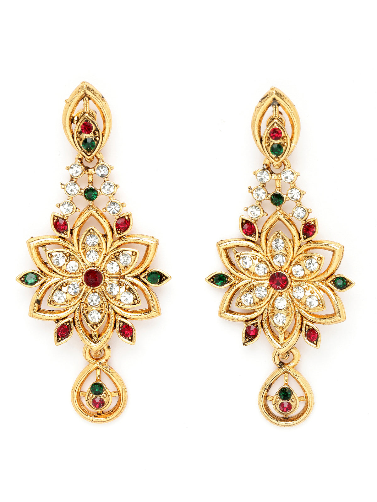 Sukkhi Pleasing Gold Plated Multicolor AD Stone Collar Bone Necklace Set And Earring | Jewellery Set For Women (NS105515)