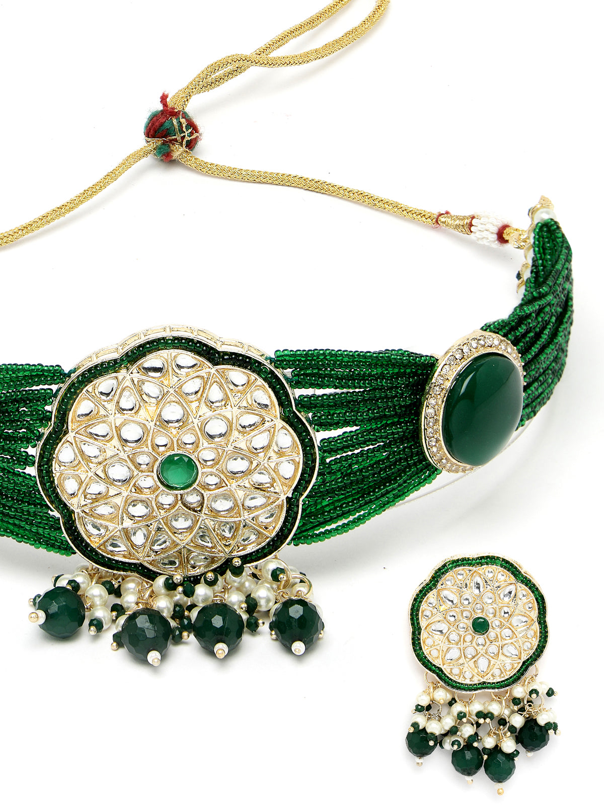 Sukkhi Wondrous Gold Plated Green Kundan & Beads Choker Necklace Set With Earring | Jewellery Set For Women (NS105517)