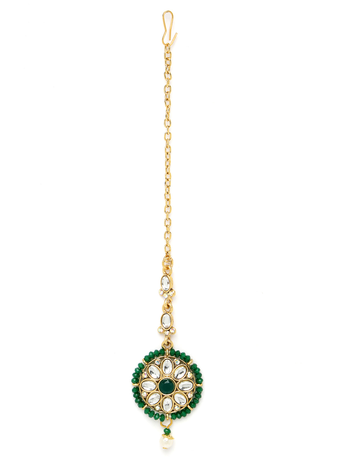 Sukkhi Sporty Gold Plated Green Kundan & Beads Choker Necklace Set With Jhumki Earring And Maangtika | Jewellery Set For Women (NS105518)