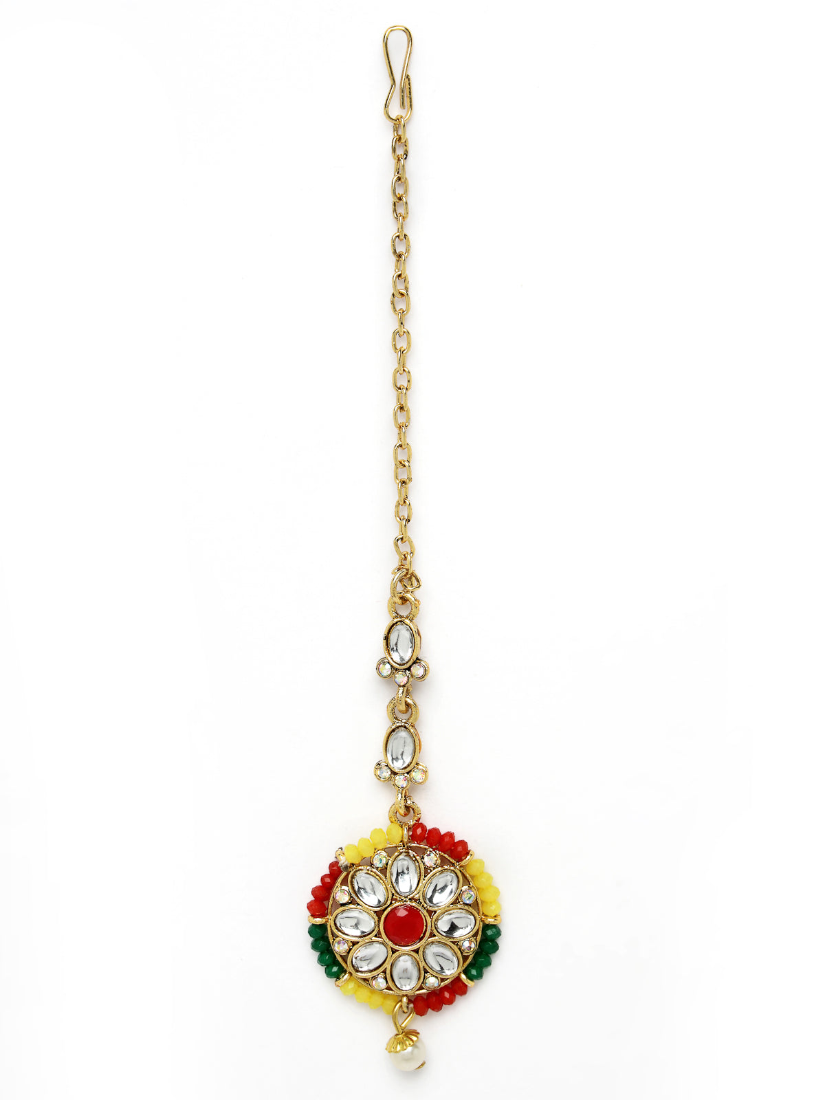 Sukkhi Sporty Gold Plated Multi Kundan & Beads Choker Necklace Set With Jhumki Earring And Maangtika | Jewellery Set For Women (NS105519)