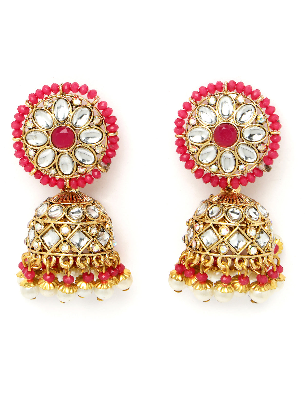 Sukkhi Sporty Gold Plated Rani Pink Kundan & Beads Choker Necklace Set With Jhumki Earring And Maangtika | Jewellery Set For Women (NS105520)