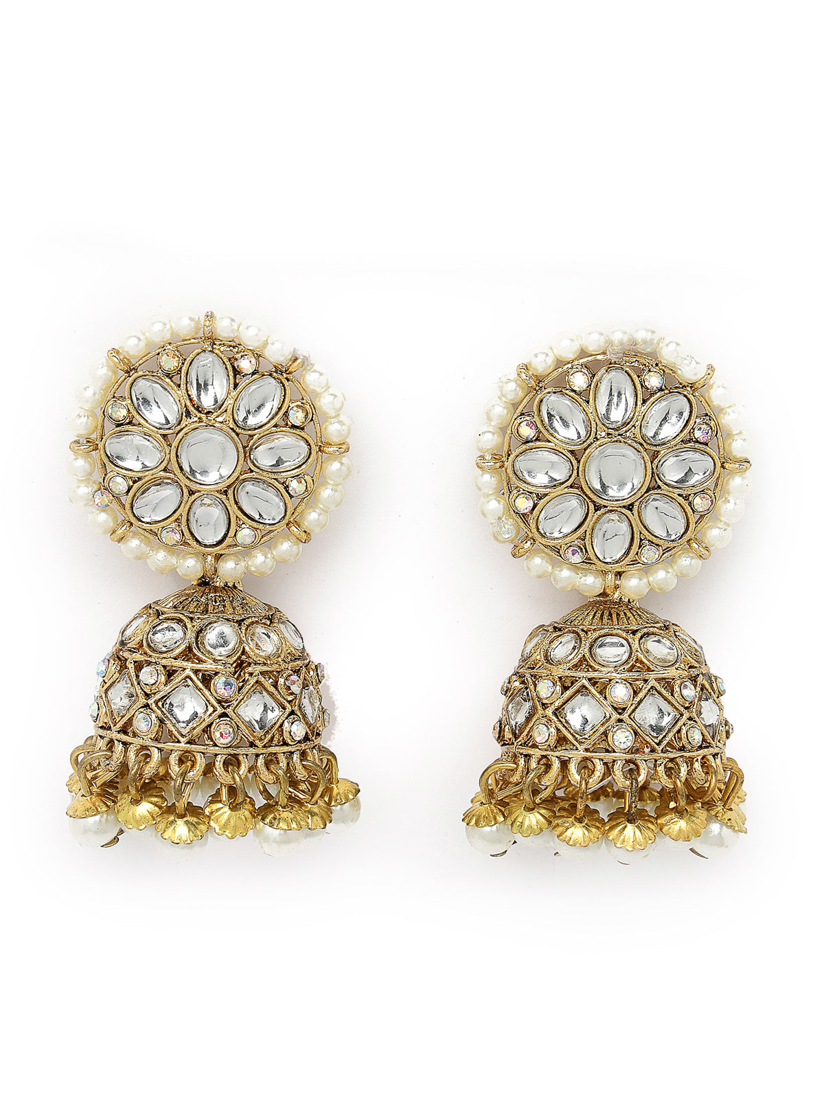 Sukkhi Sporty Gold Plated White Kundan & Beads Choker Necklace Set With Jhumki Earring And Maangtika | Jewellery Set For Women (NS105521)