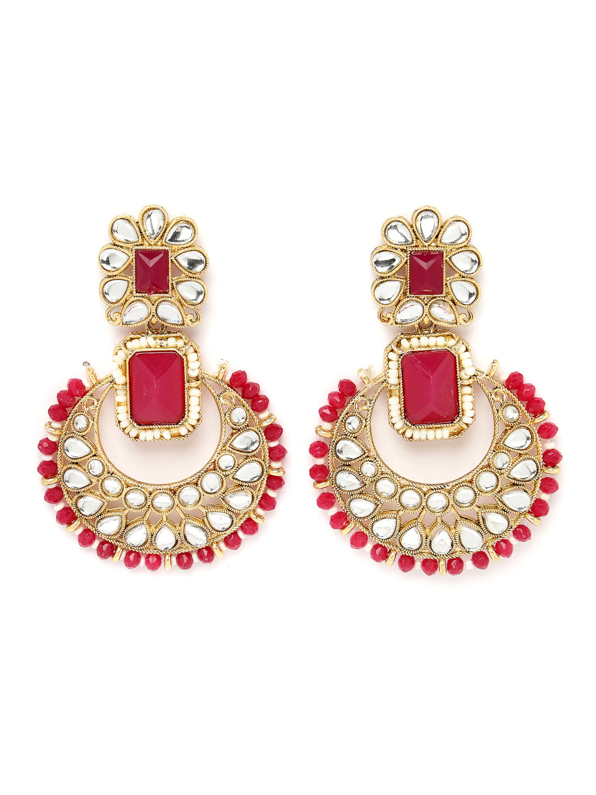 Sukkhi Affordable Squared Style Rani Pink Kundan & Beads Choker Necklace Set With Earring And Maangtika | Jewellery Set For Women (NS105525)