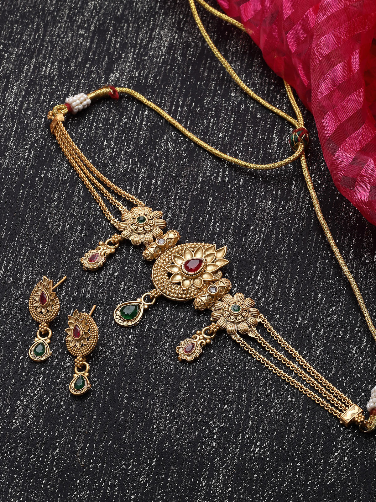 Sukkhi Adoring Multistrand Gold Plated Floral Copper Choker Necklace Set With Studs Earring | Jewellery Set For Women (NS105534)