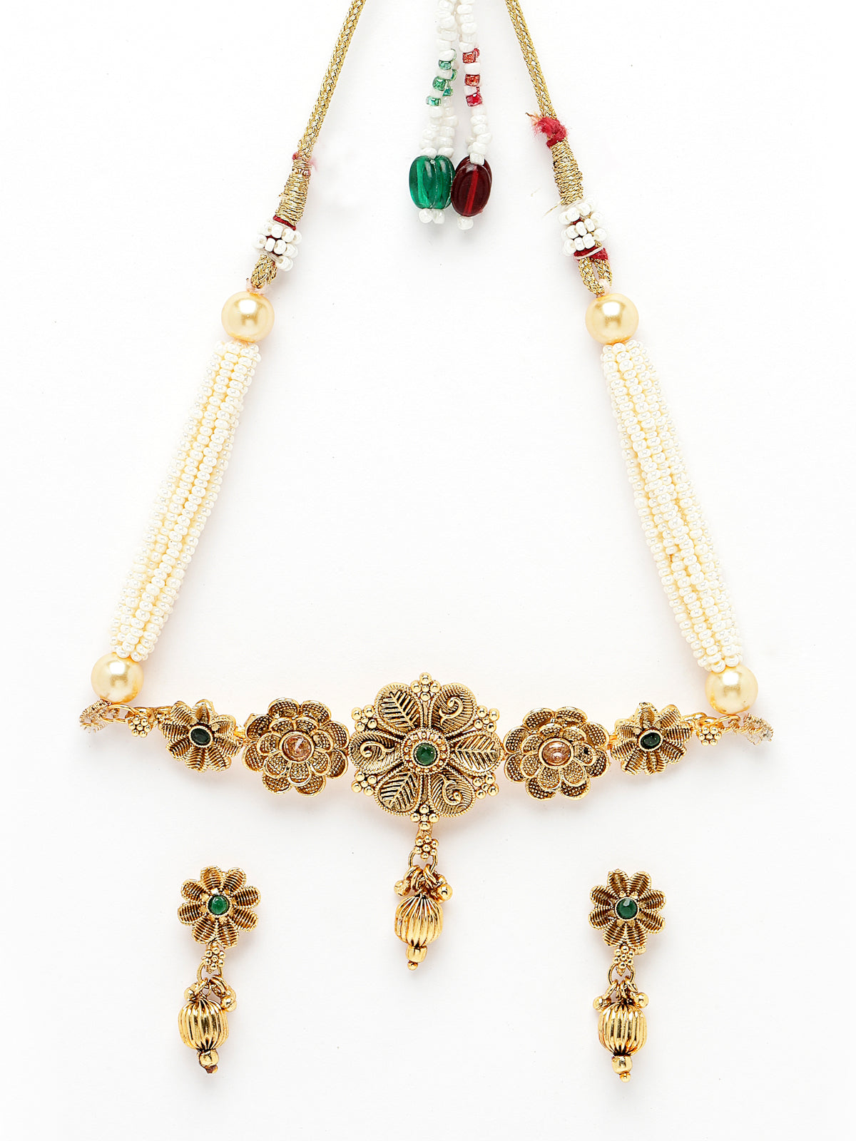 Sukkhi Astonish Gold Plated Floral Copper Choker Necklace Set With Studs Earring | Jewellery Set For Women (NS105535)