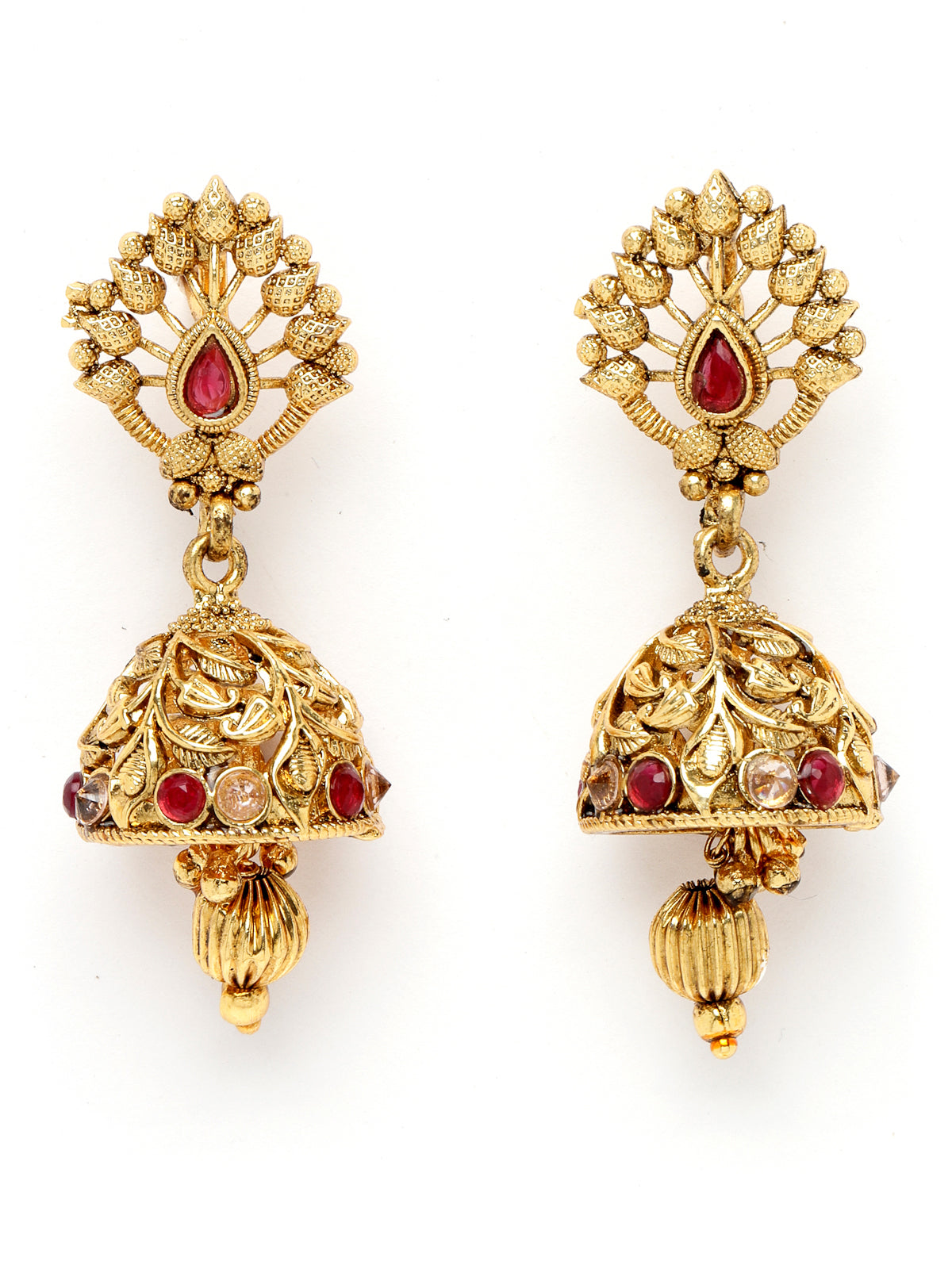 Sukkhi Appealing Gold Plated Gold Beads Floral Copper Choker Necklace Set with Jhumki Earring | Jewellery Set For Women (NS105537)