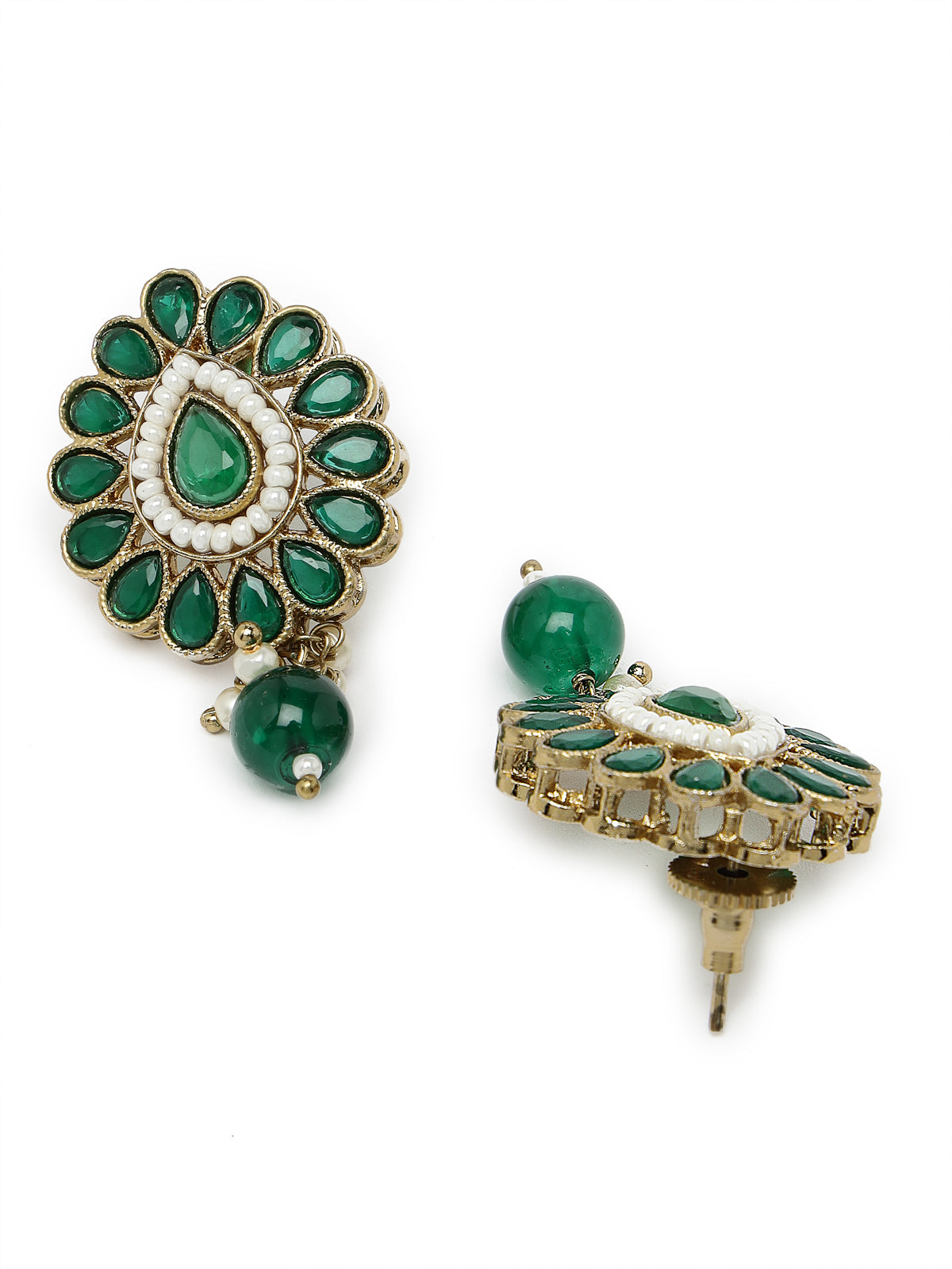 Sukkhi Amazing Gold Plated Green Drop Shaped Kundan & Beads Multistrand Choker Necklace Set With Studs Earring | Jewellery Set For Women (NS105539)