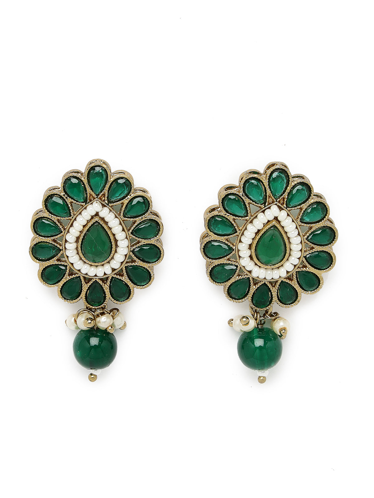 Sukkhi Amazing Gold Plated Green Drop Shaped Kundan & Beads Multistrand Choker Necklace Set With Studs Earring | Jewellery Set For Women (NS105539)