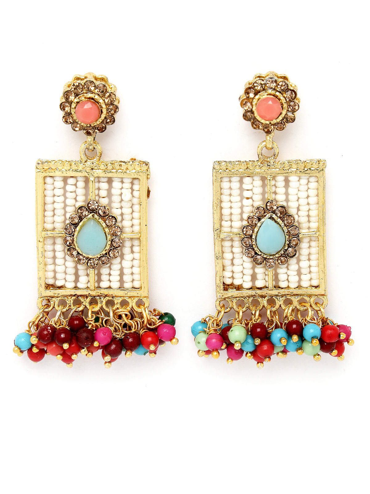 Sukkhi Beautiful Squared Shaped Multi Beads With Gold Plated Choker Necklace Set With Earring And Maangtika | Jewellery Set For Women (NS105542)