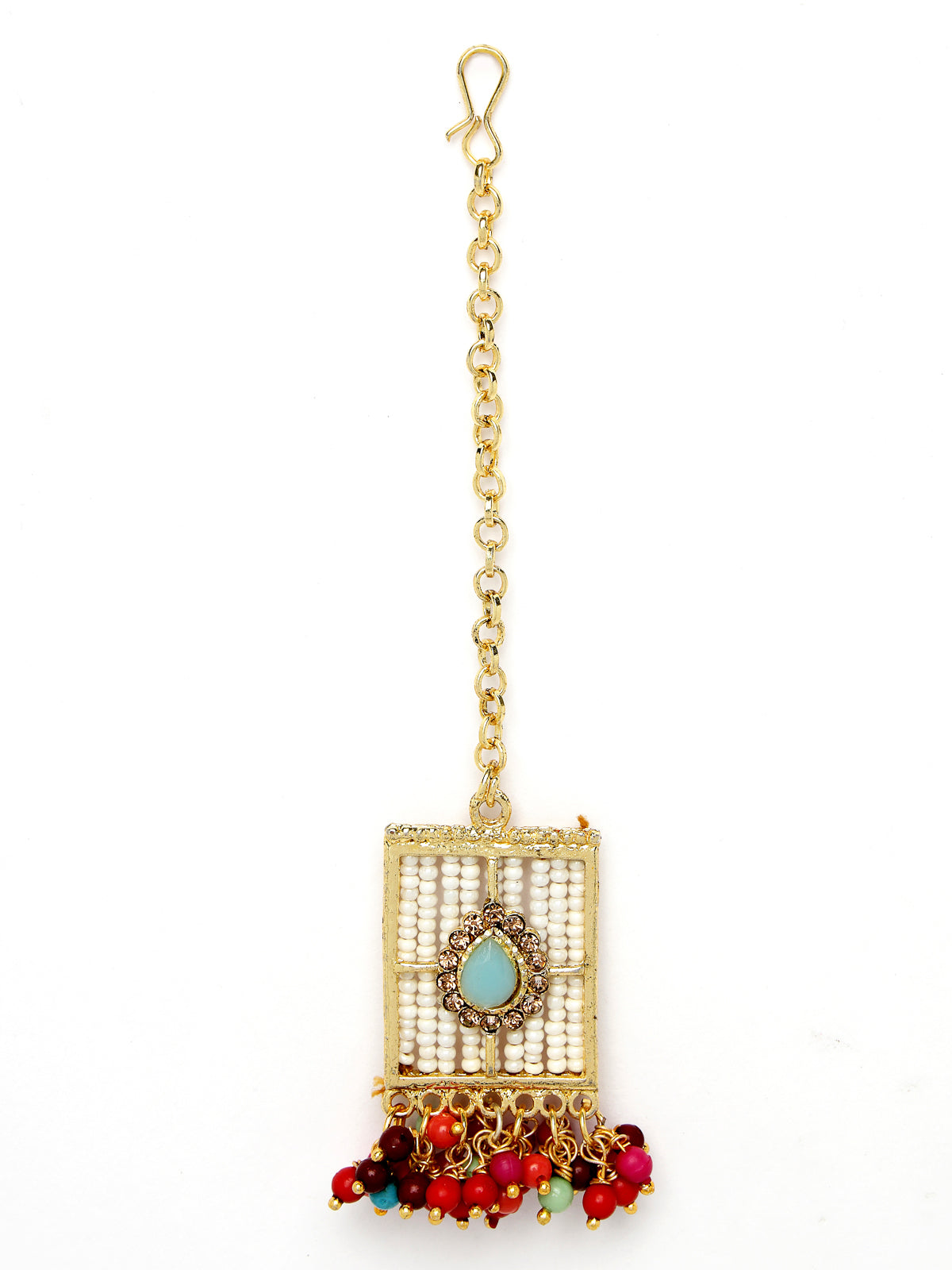 Sukkhi Beautiful Squared Shaped Multi Beads With Gold Plated Choker Necklace Set With Earring And Maangtika | Jewellery Set For Women (NS105542)