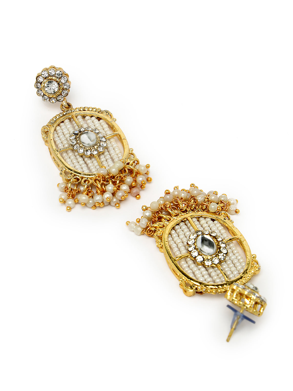 Sukkhi Charming Circular Gold Toned Plated White Beads Choker Necklace Set With Earring And Maangtika | Jewellery Set For Women (NS105545)