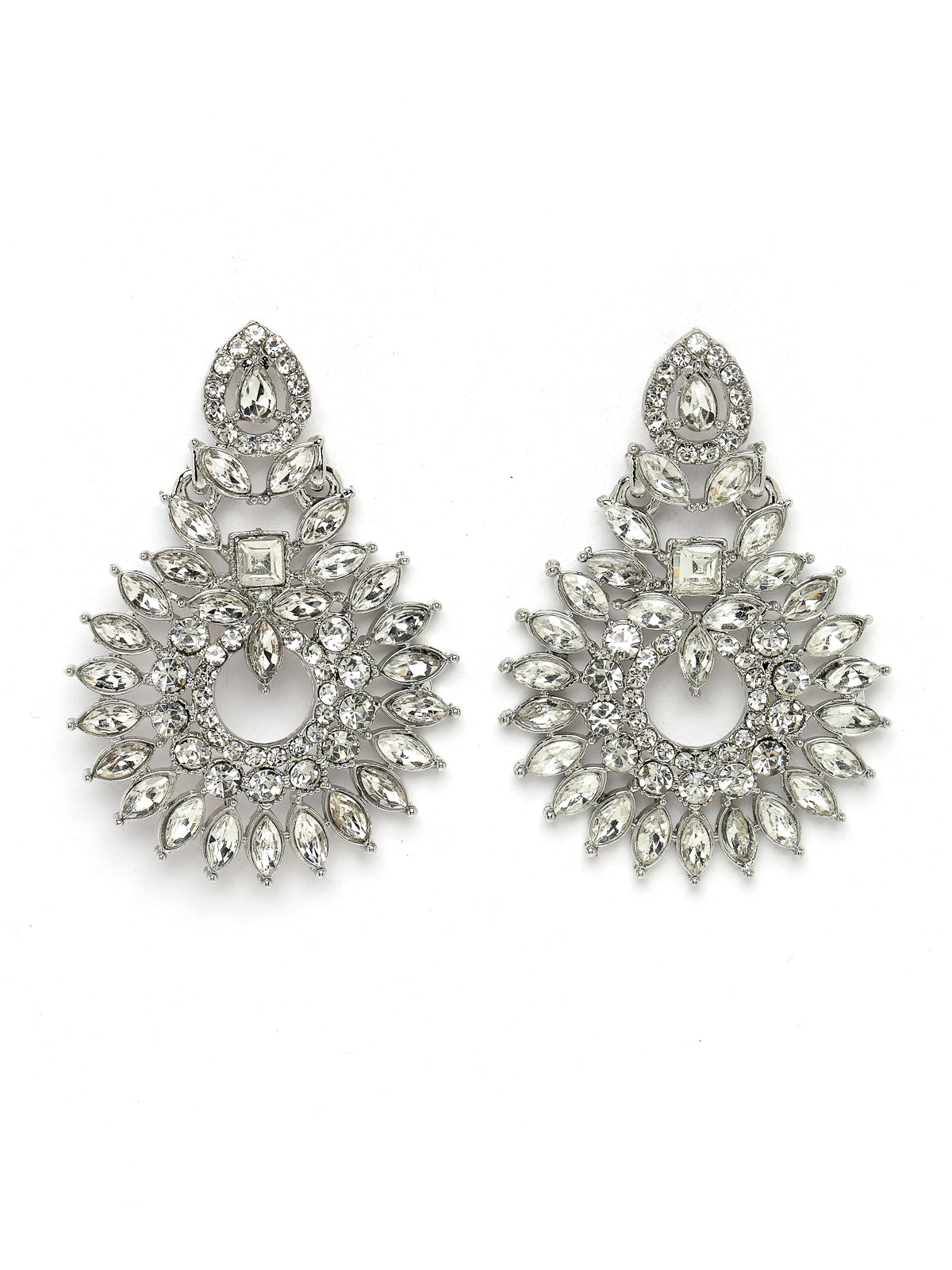 Sukkhi Soothing Rhodium Plated Silver AD White Stone Collar Bone Necklace Set With Earring And Maangtika | Jewellery Set For Women (NS105547)