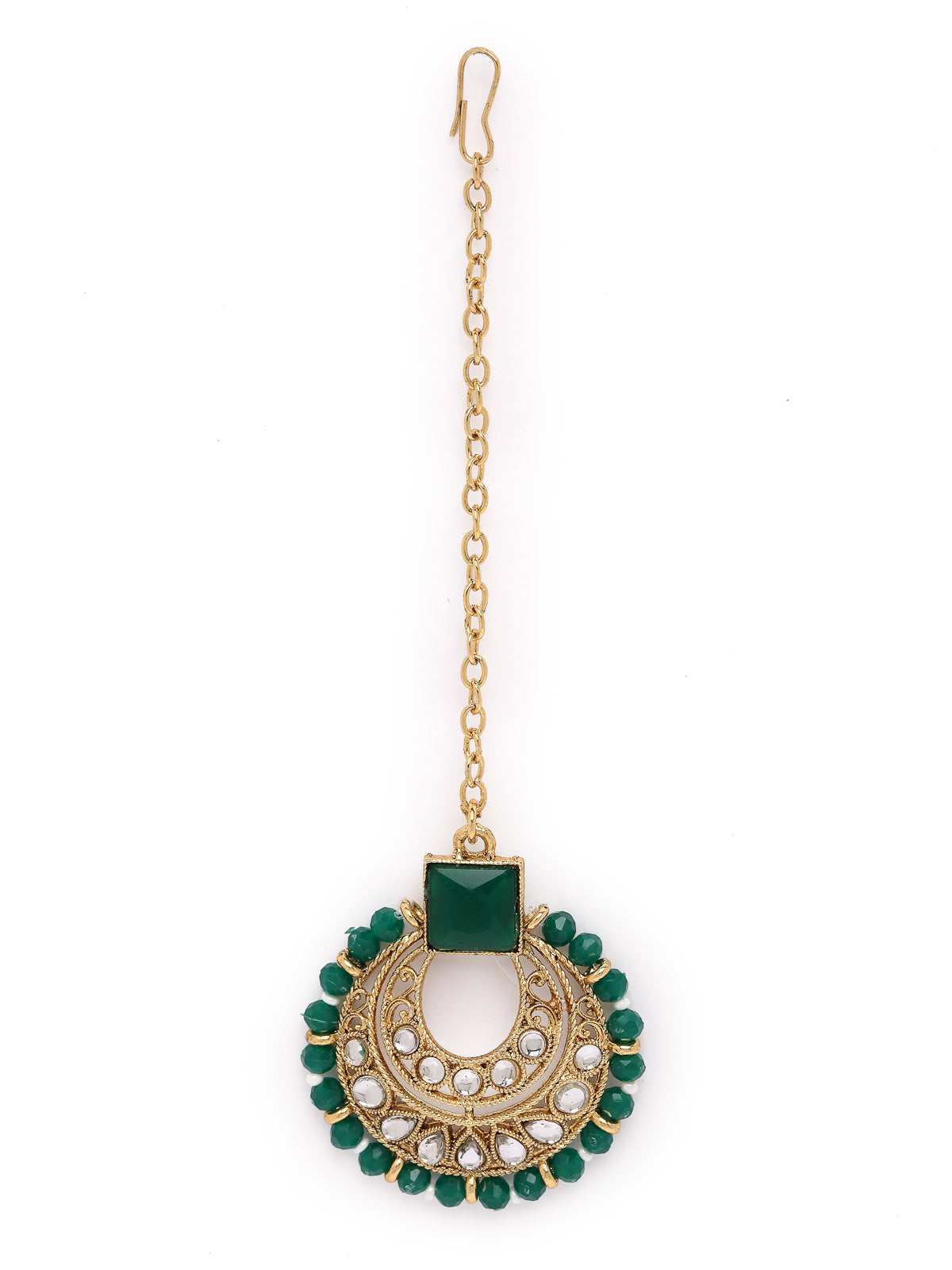 Sukkhi Classical Traditional Gold Plated Green Kundan & Beads Choker Necklace Set With Earring And Maangtika | Jewellery Set For Women (NS105552)