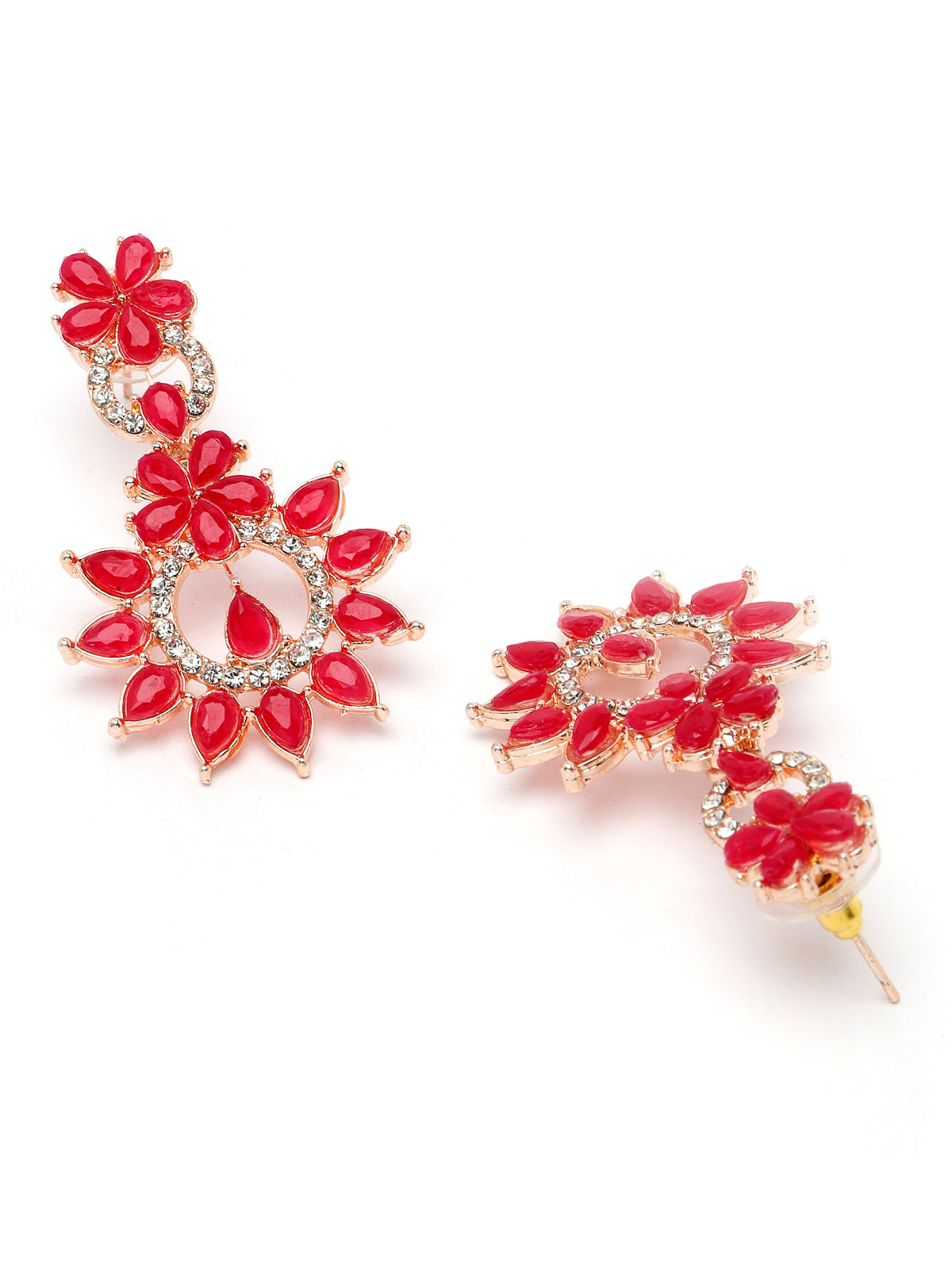 Sukkhi Admirable Fashionable Rani Pink AD Stones Collar Bone Necklace Set With Earring And Maangtika | Jewellery Set For Women (NS105556)