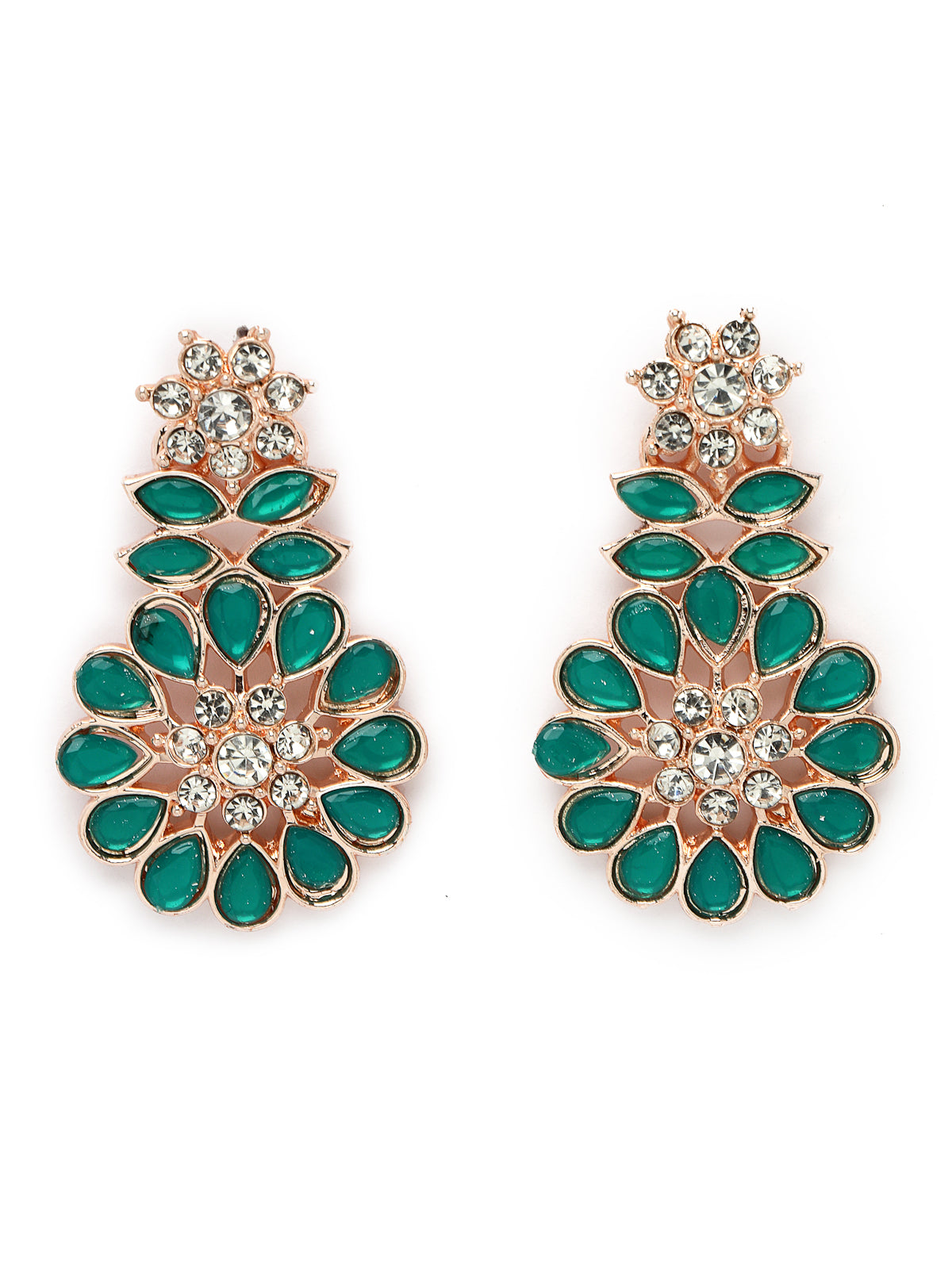 Sukkhi Admirable Fashionable AD Green Stones Collar Bone Necklace Set With Earring And Maangtika | Jewellery Set For Women (NS105557)