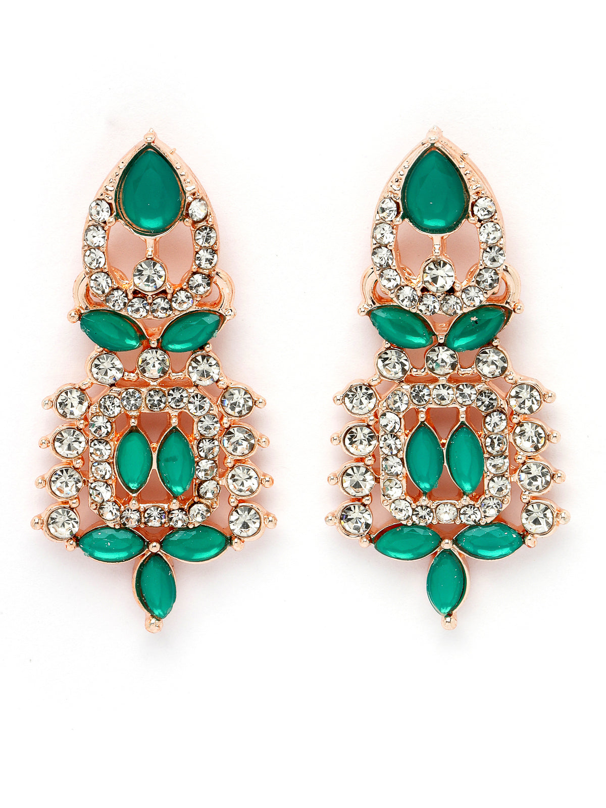 Sukkhi Admirable Fashionable AD Sea-Green Stones Collar Bone Necklace Set With Earring And Maangtika | Jewellery Set For Women (NS105559)