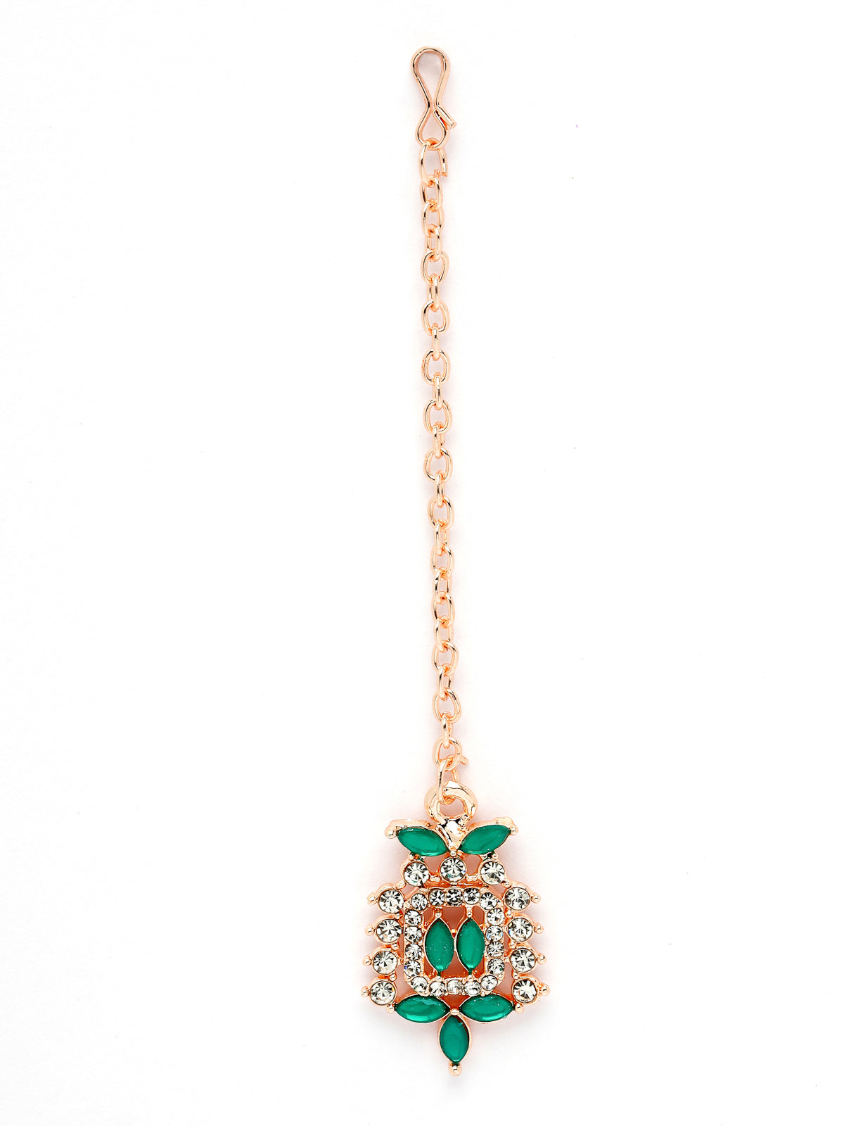Sukkhi Admirable Fashionable AD Sea-Green Stones Collar Bone Necklace Set With Earring And Maangtika | Jewellery Set For Women (NS105559)