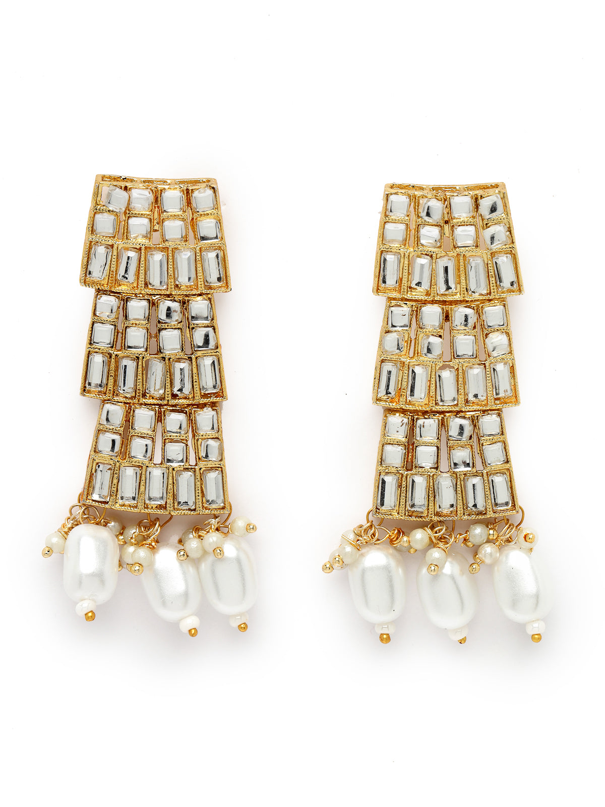 Sukkhi Beautiful Gold Plated AD White & Beads Collar Bone Necklace Set With Earring And Maangtika | Jewellery Set For Women (NS105561)