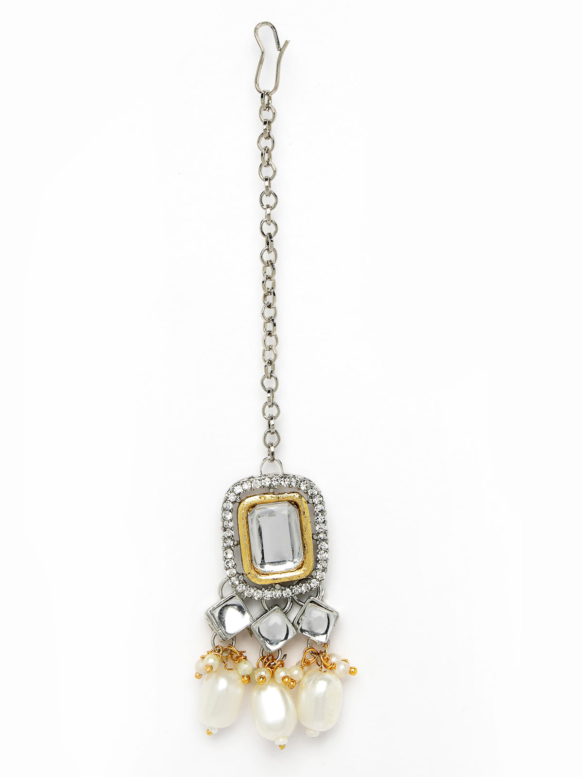 Sukkhi Desert-Inspired Rhodium Plated White AD Stones & Beads Choker Necklace Set With Earring And Maangtika | Jewellery Set For Women (NS105564)