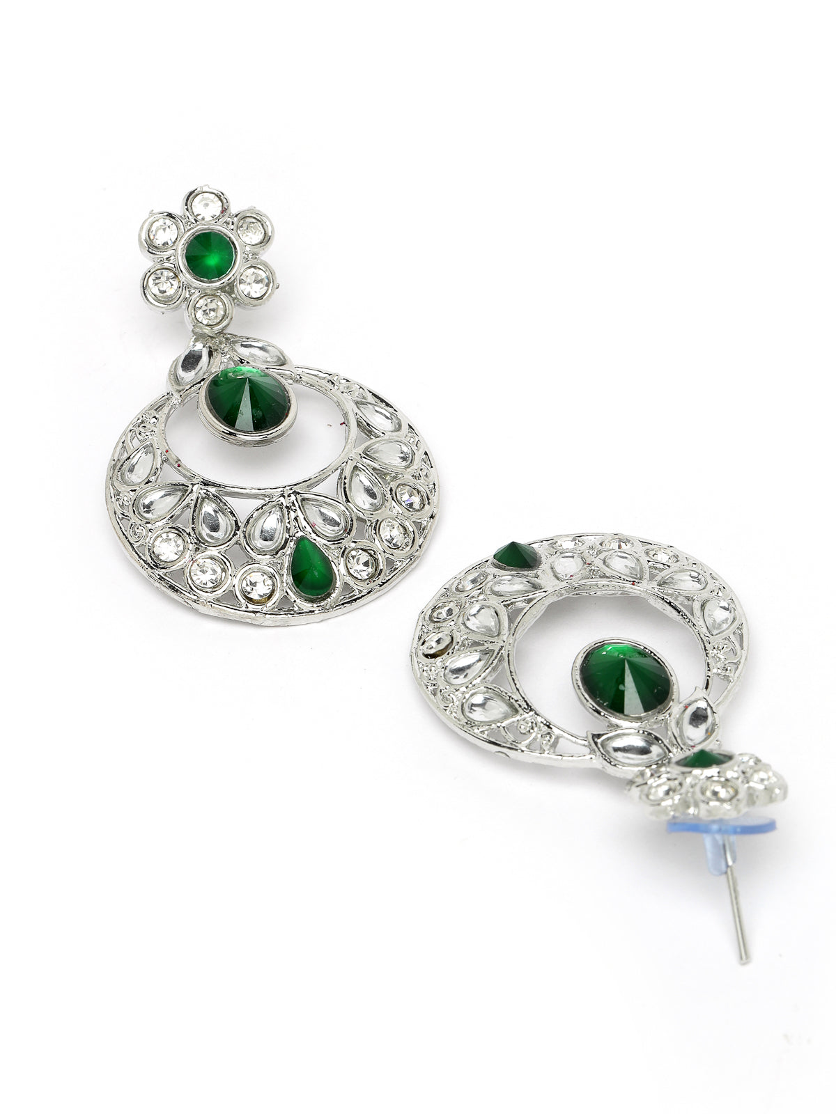 Sukkhi Dreamy Rhodium Plated Green AD White Stones & Beads Collar Bone Necklace Set With Earring And Maangtika | Jewellery Set For Women (NS105565)
