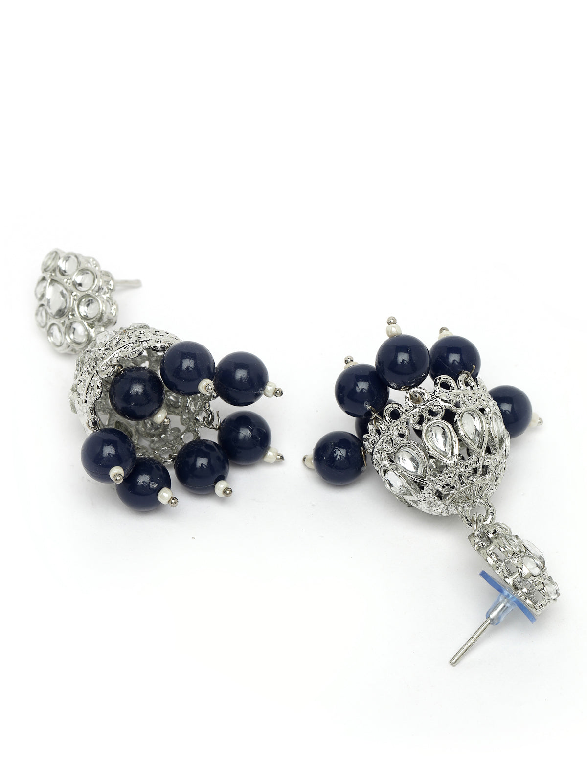 Sukkhi Youthful Floral Rhodium Plated Black AD White Stones & Beads Collar Bone Necklace Set With Earring And Maangtika | Jewellery Set For Women (NS105566)