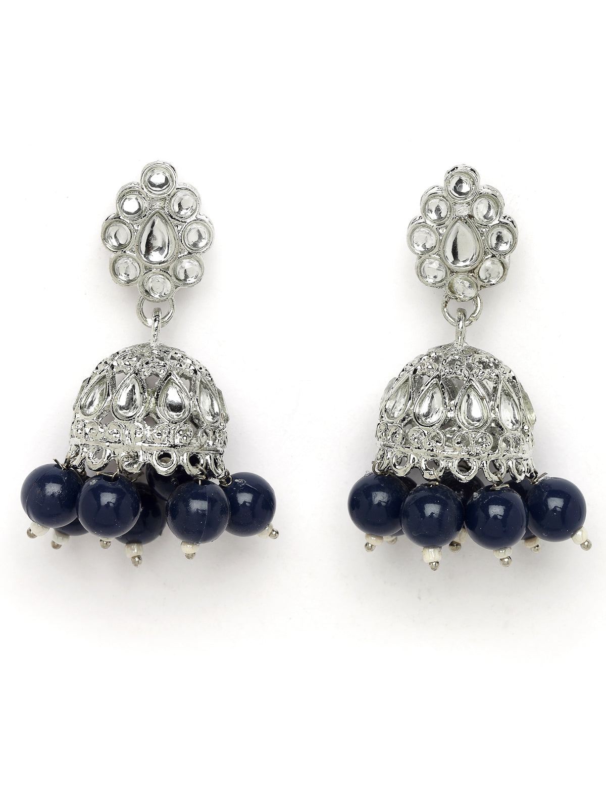 Sukkhi Youthful Floral Rhodium Plated Black AD White Stones & Beads Collar Bone Necklace Set With Earring And Maangtika | Jewellery Set For Women (NS105566)