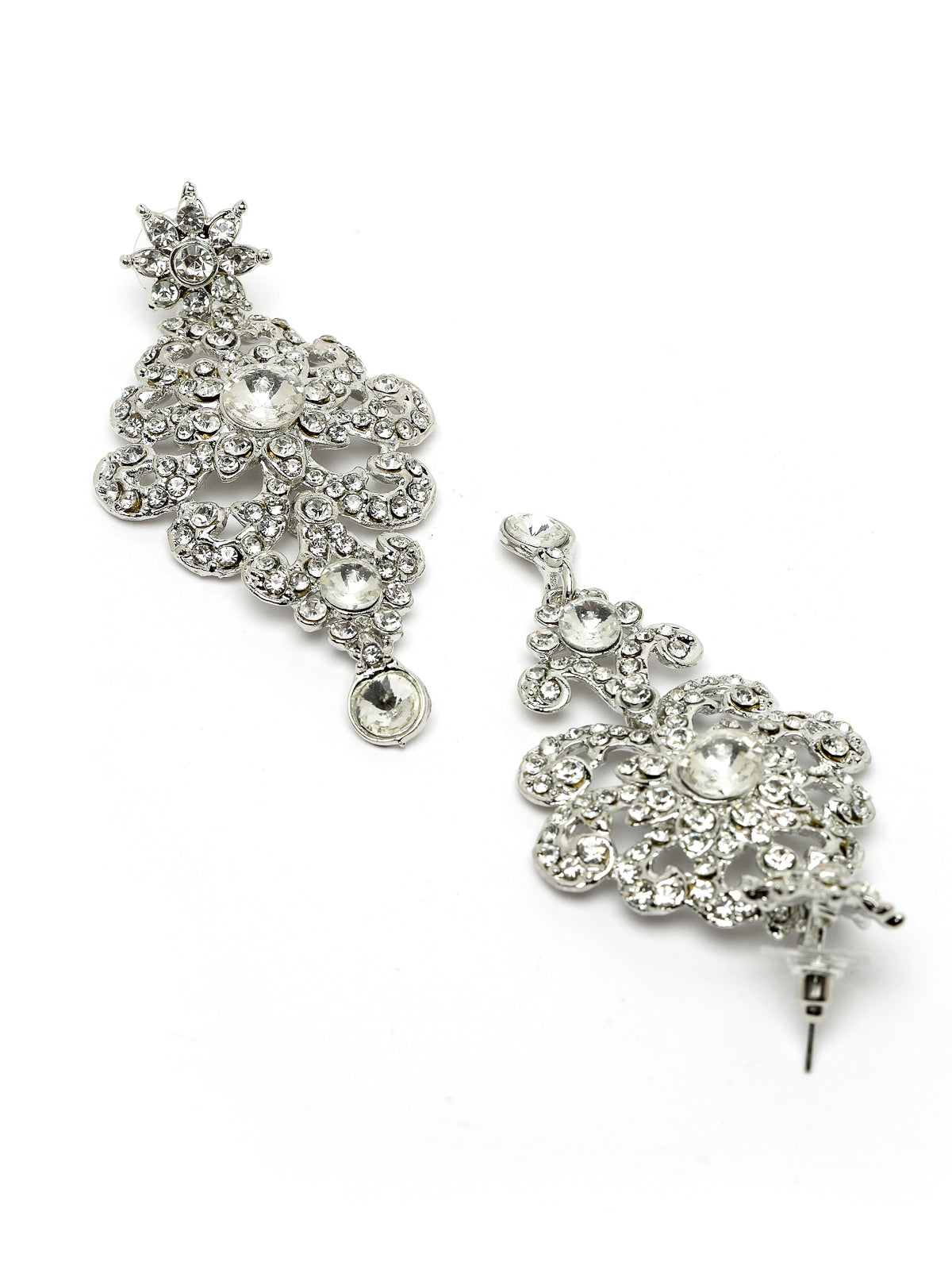 Sukkhi Awesome Rhodium Plated Silver AD White Stones Collar Bone Necklace Set With Earring And Maangtika | Jewellery Set For Women (NS105572)