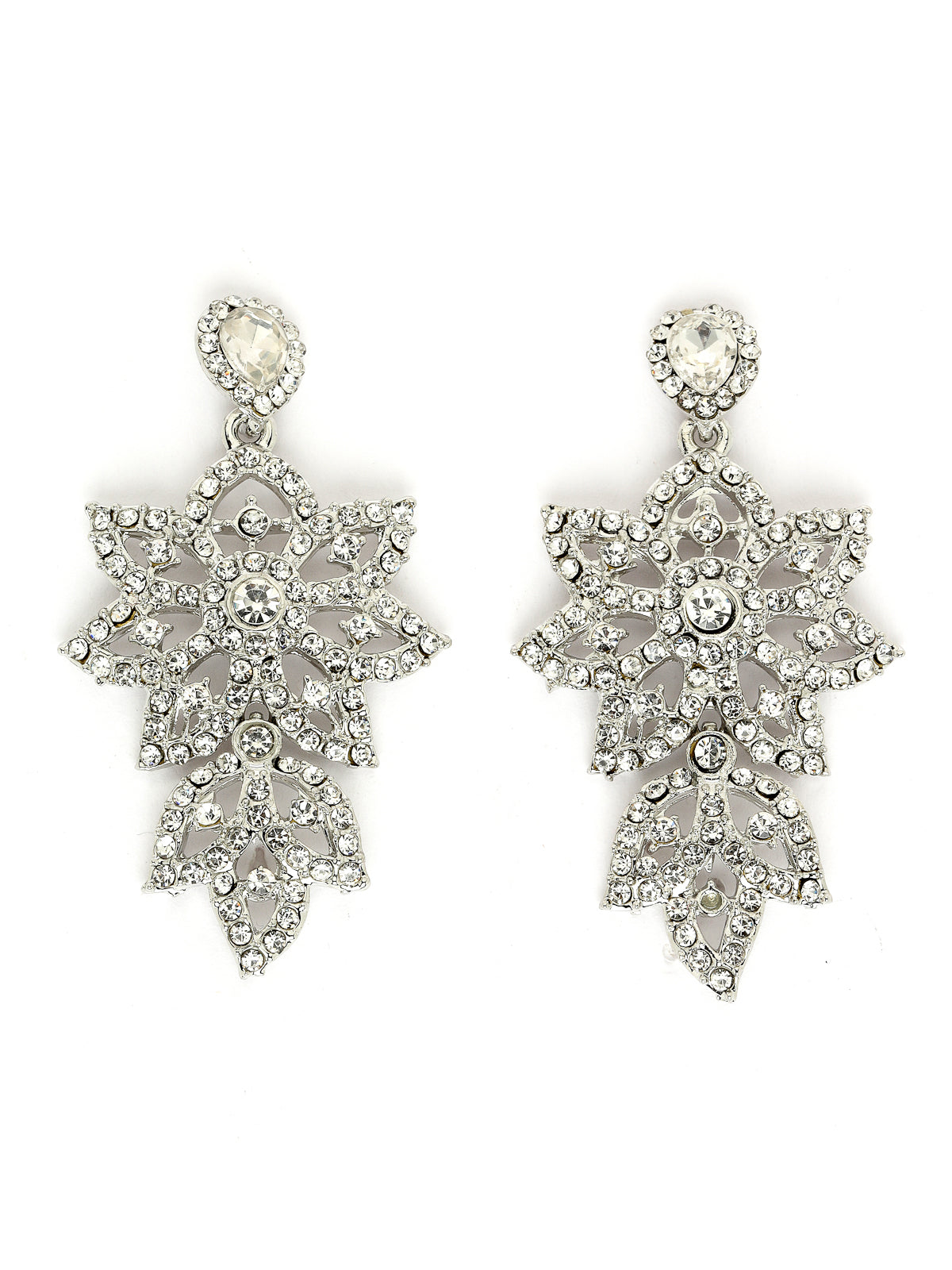 Sukkhi Gracious Rhodium Plated Silver AD White Stones Collar Bone Necklace Set With Earring And Maangtika | Jewellery Set For Women (NS105573)
