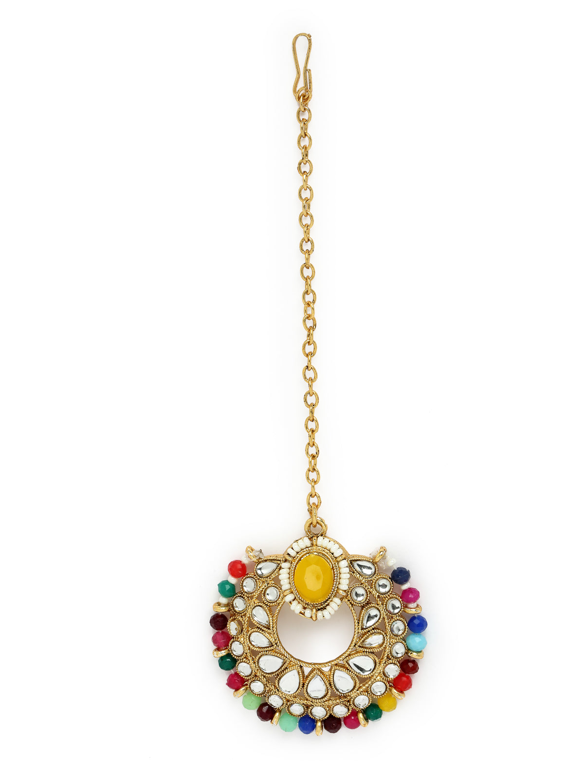 Sukkhi Delightful Trendy Gold Plated Multi Kundan & Beads Choker Necklace Set With Earring And Maangtika | Jewellery Set For Women (NS105575)