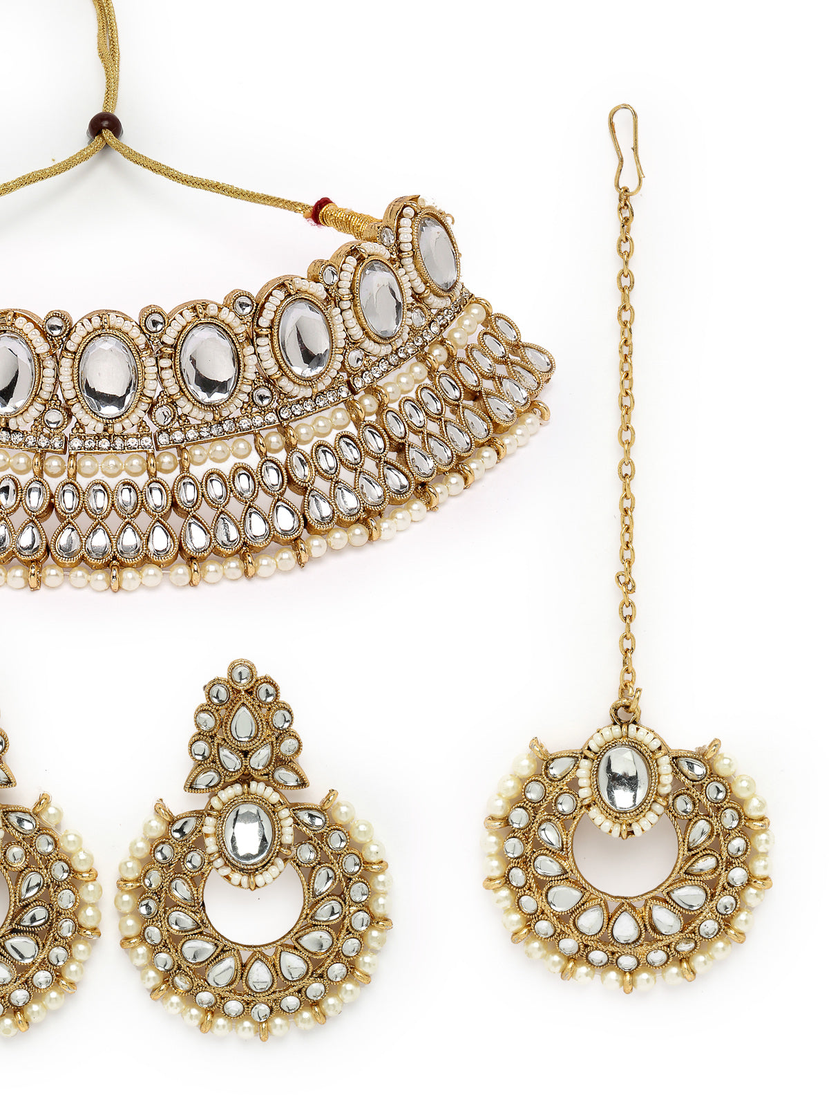 Sukkhi Delightful Trendy Gold Plated White Kundan & Beads Choker Necklace Set With Earring And Maangtika | Jewellery Set For Women (NS105576)