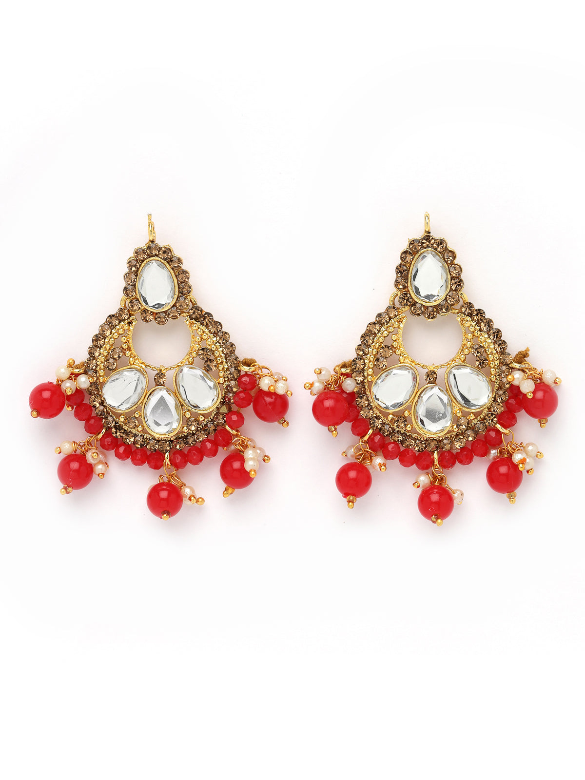 Sukkhi Exciting Gold Plated Red Kundan & Beads Choker Necklace Set With Earring And Maangtika | Jewellery Set For Women (NS105580)