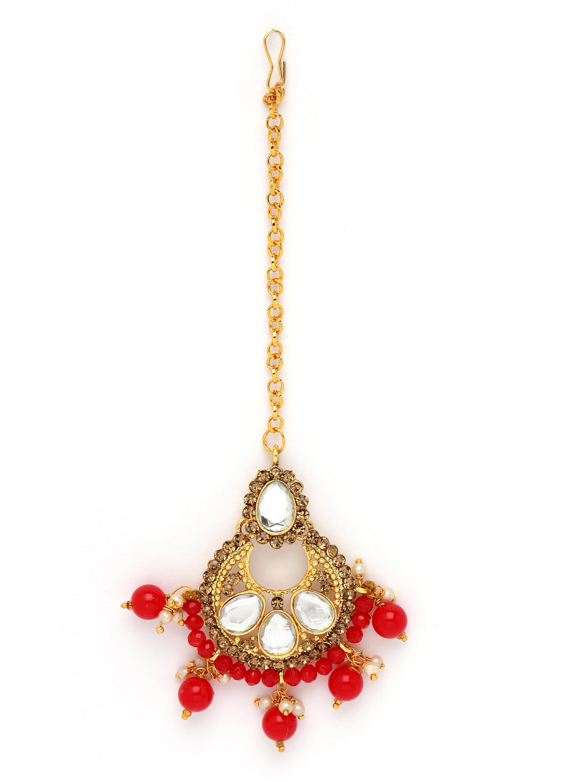 Sukkhi Exciting Gold Plated Red Kundan & Beads Choker Necklace Set With Earring And Maangtika | Jewellery Set For Women (NS105580)
