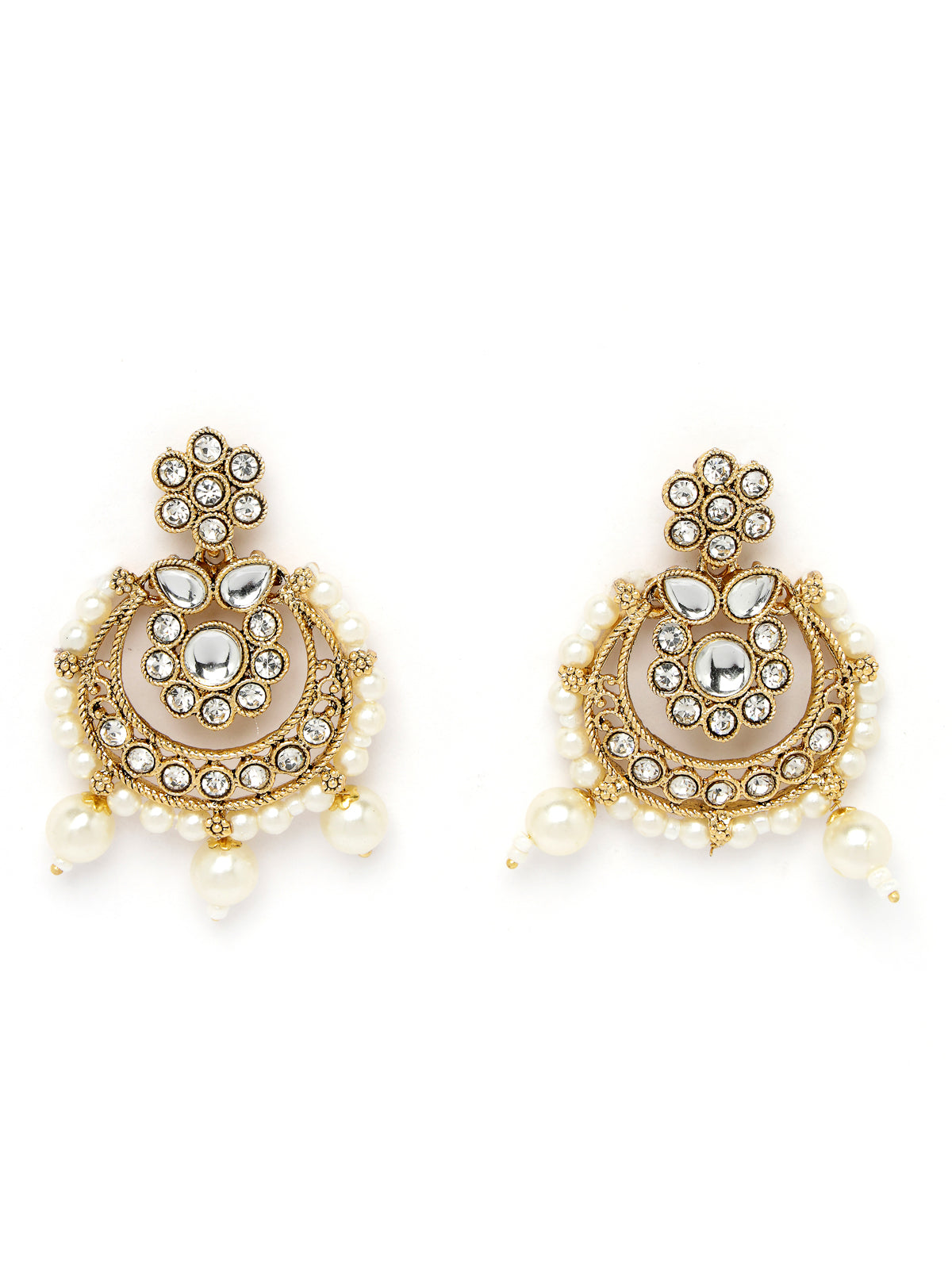 Sukkhi Pretty Traditional Style Gold Plated White Kundan & Beads Choker Necklace Set With Earring And Maangtika | Jewellery Set For Women (NS105582)